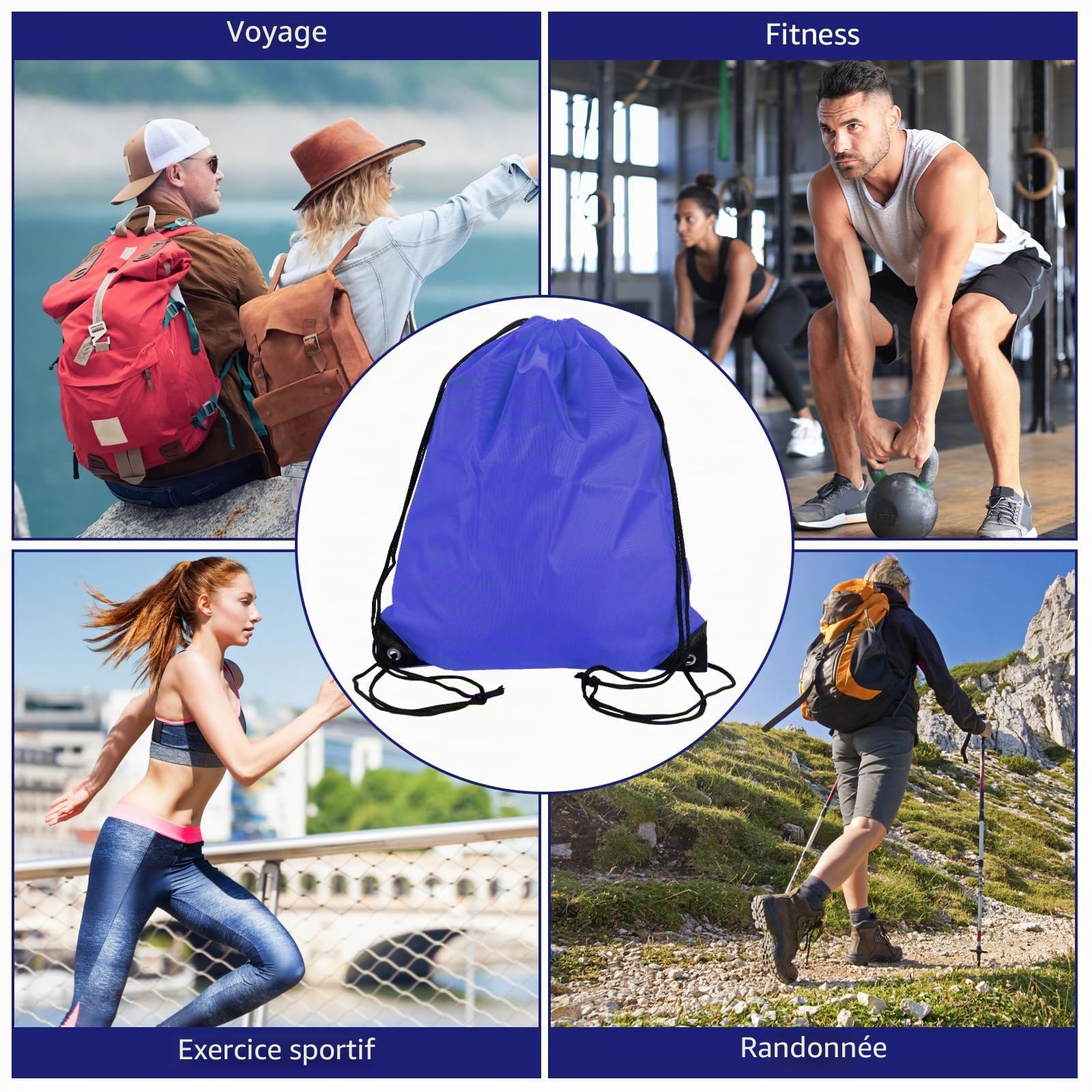 DAJAVE Sac de gym étanche avec cordon de serrage - Lot de 30 sacs en polyéthylène - 15 couleurs - Imperméable - Grande capacité - Pour le sport, la salle de sport, les voyages