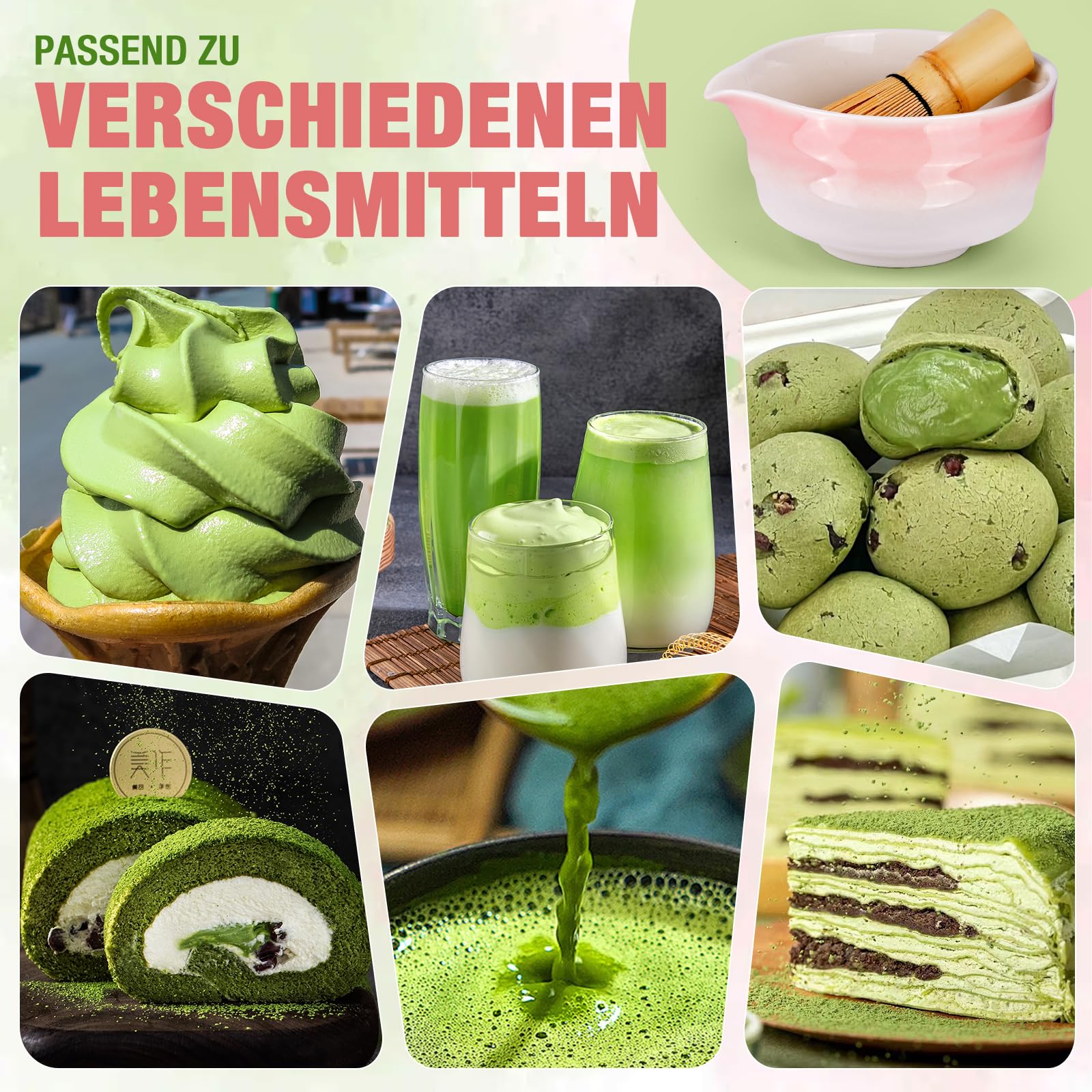 POFIBO Matcha Set - 7-teiliges Matcha Tee Set mit Matcha Besen, Matcha Schale, Sieb, Besenhalter & Zubehör - Matcha-Set für Einsteiger, Beste Geschenk für Matcha-Liebhaber
