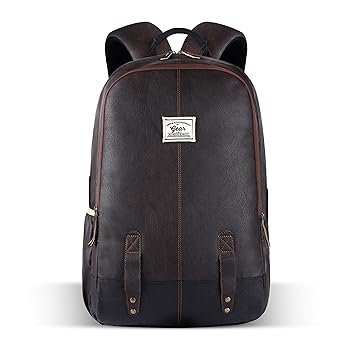 Gear Classic 19”/23L Medium Faux Leather (without Anti Theft) Water Resistant Laptop Backpack/Casual Backpack/Daypack/Travel Backpack/College Bag For Men/Women (Brown-Black)