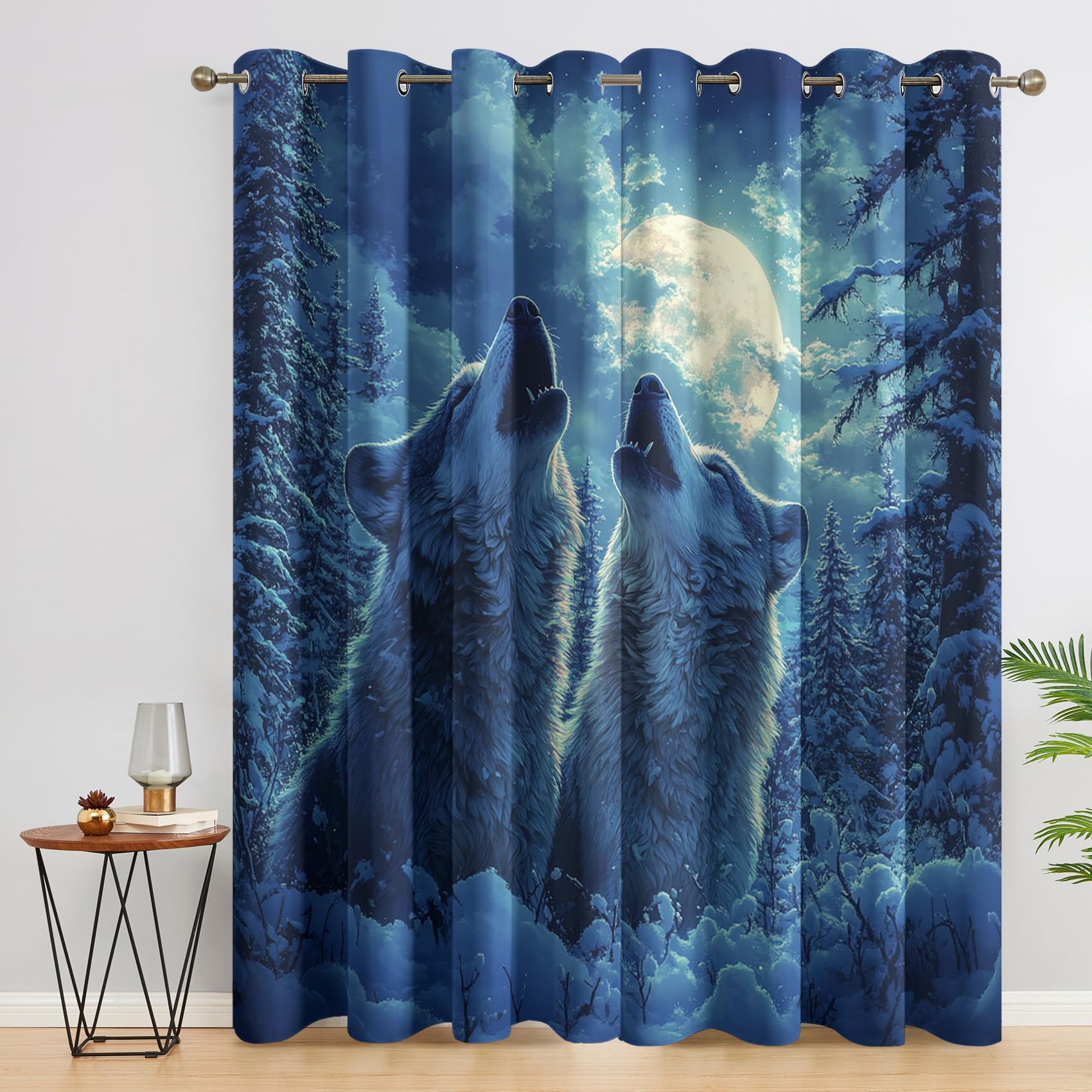 Générique Rideau Occultant Loup Hurlant, Rideaux Motif 3D Animaux Sauvages, Rideau Thermique Isolant à Oeillets, Rideaux Fenetre Imprimé pour Salon Chambre Décoration, Lot de 2, 140x260 cm