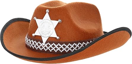 KarneLux Chapeau de cow-boy marron - Shérif Star Cowgirl Costume accessoire pour carnaval, théâtre ou Halloween