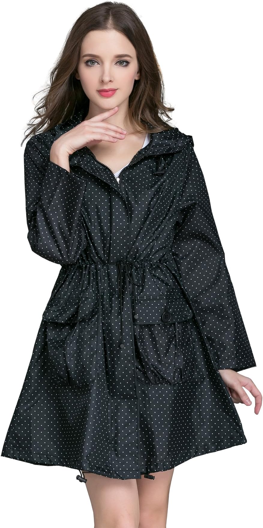 Aeman Women's Lightweight Raincoat Waterproof Packable Outdoor Hooded Rain Jacket Windbreaker (Black)