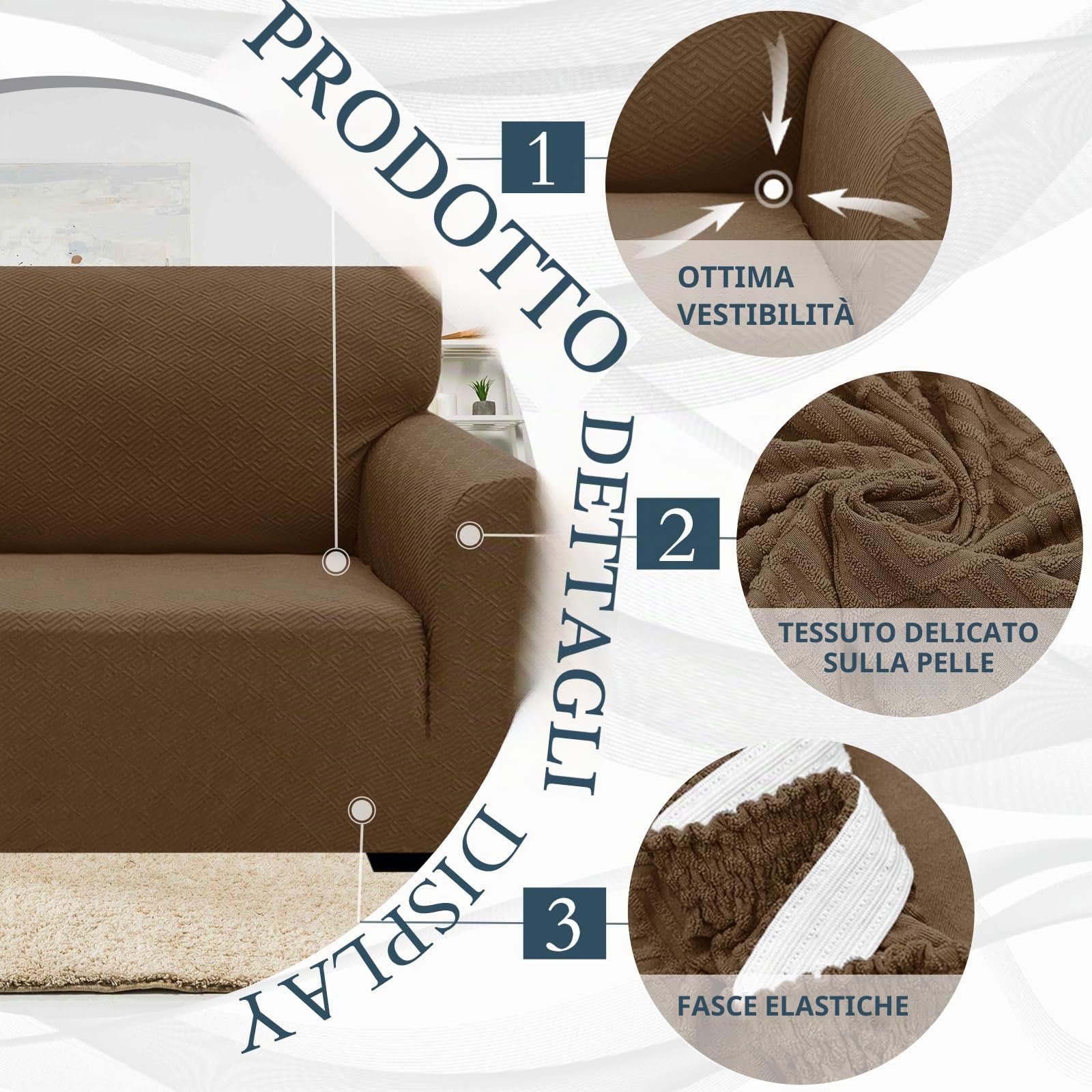 Ystyle Copridivano 2 Posti Con Braccioli, Super Elasticizzato Copri Divano, Copridivano Antigraffio Gatto, Copridivani Antiscivolo Antimacchia, Universale Sofa Cover Moderno, Marrone