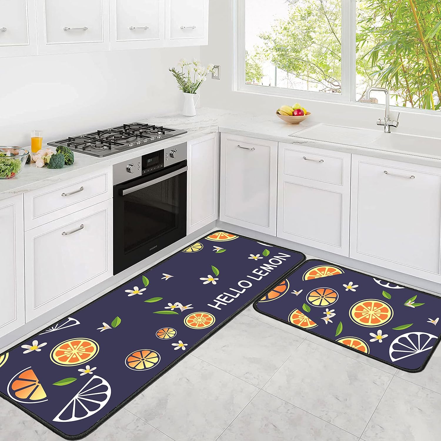 Ksoemar Lemon Kitchen Rug Kitchen Mats for Floor 2 Piece