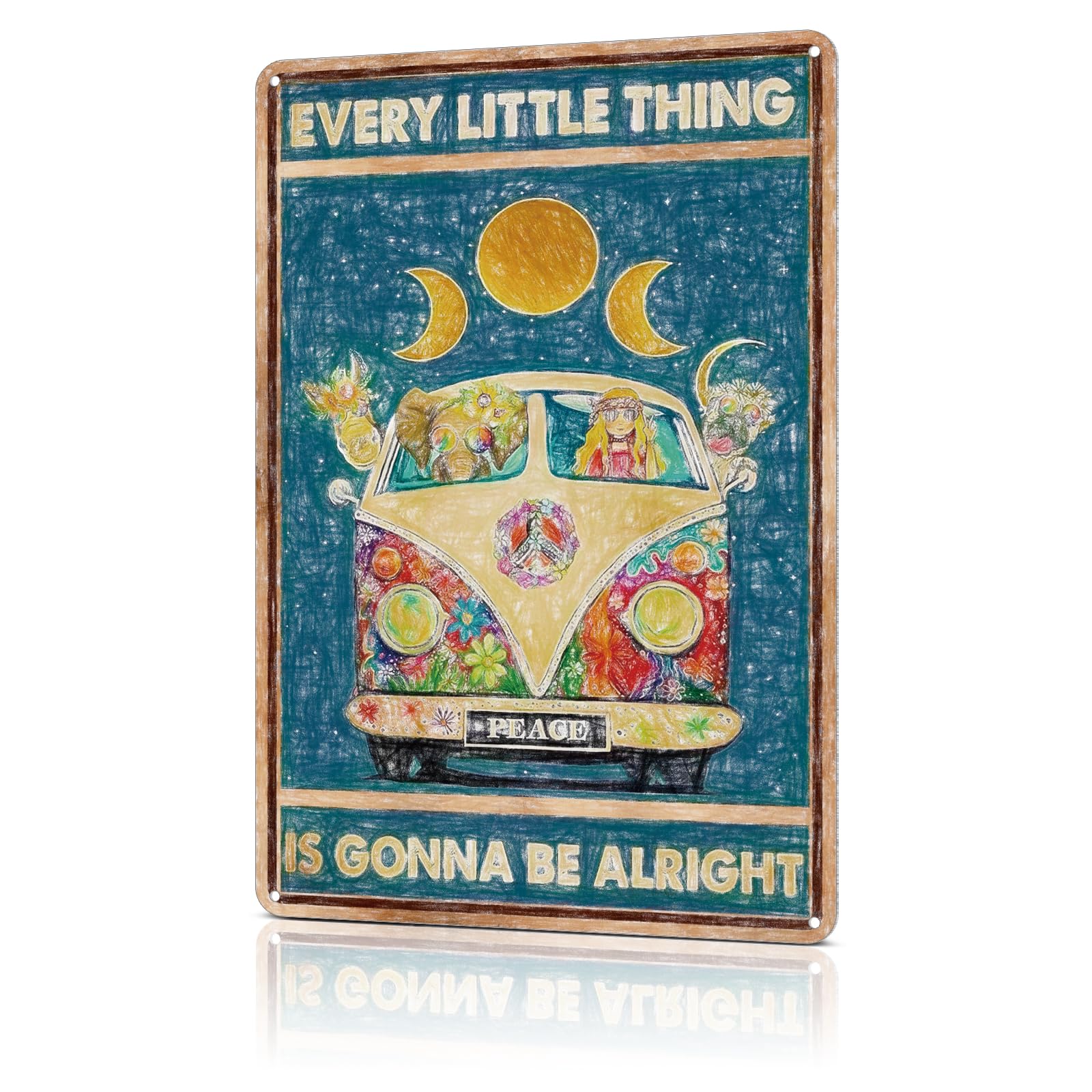 Vintage Hippie Room Decor Metal Tin Signs for Home Bedroom Office Wall Decor Art Posters 12X8 Inches Every Little Thing Is Gonna Be Alright