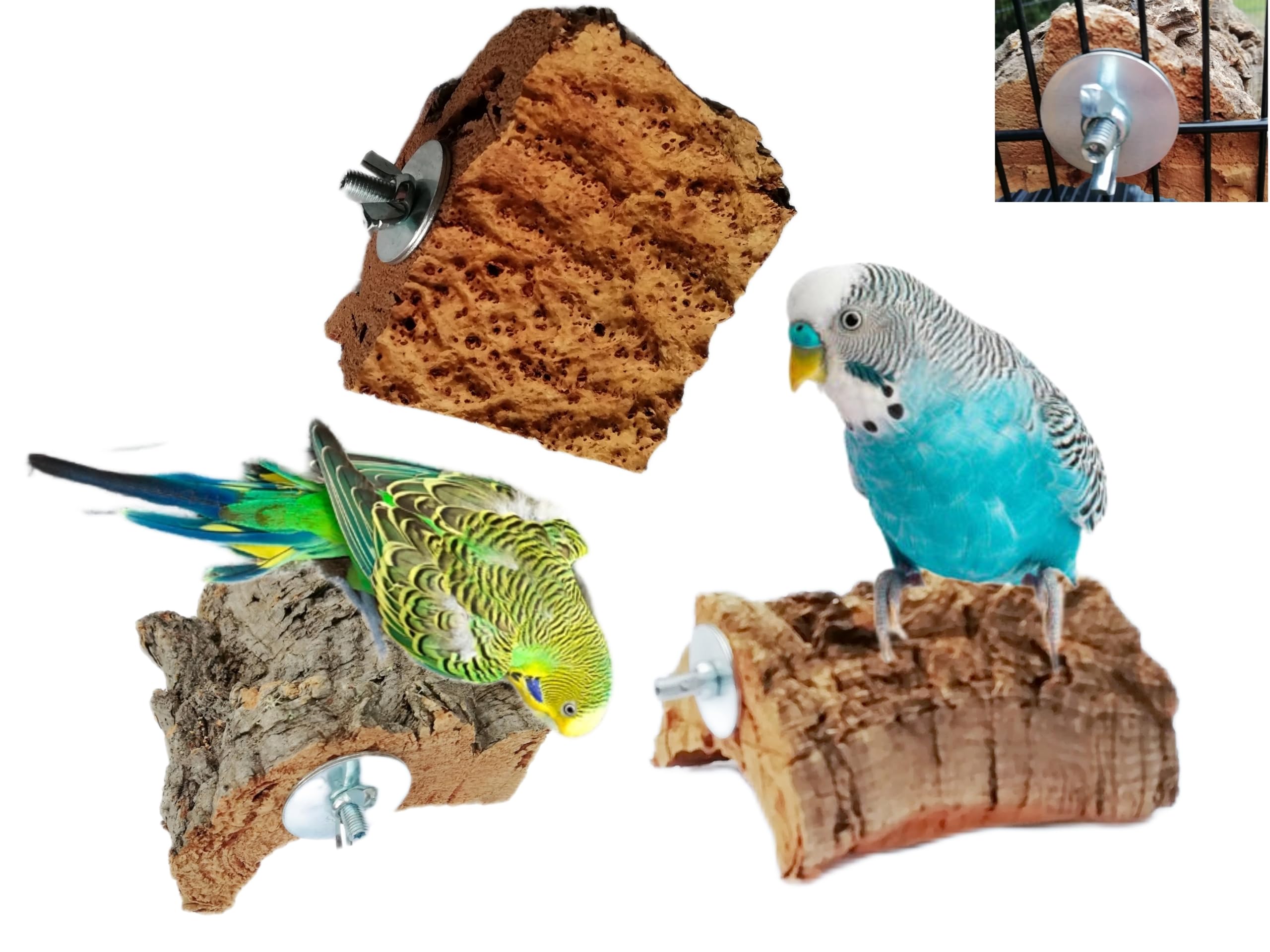 Mineralsteinersatz, 3er Set Kork-Pickstein, perfekte Alternative zur Sepiaschale, Wellensittich und andere kleine Vögel