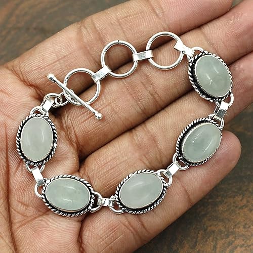 Miniatura 4 de Oval Shape Natural & Synthetic Gemstones 925 Silver Plated Handmade Link Bracelets for Women - Birthstone Vintage Style Bohemian Adjustable Bracelet