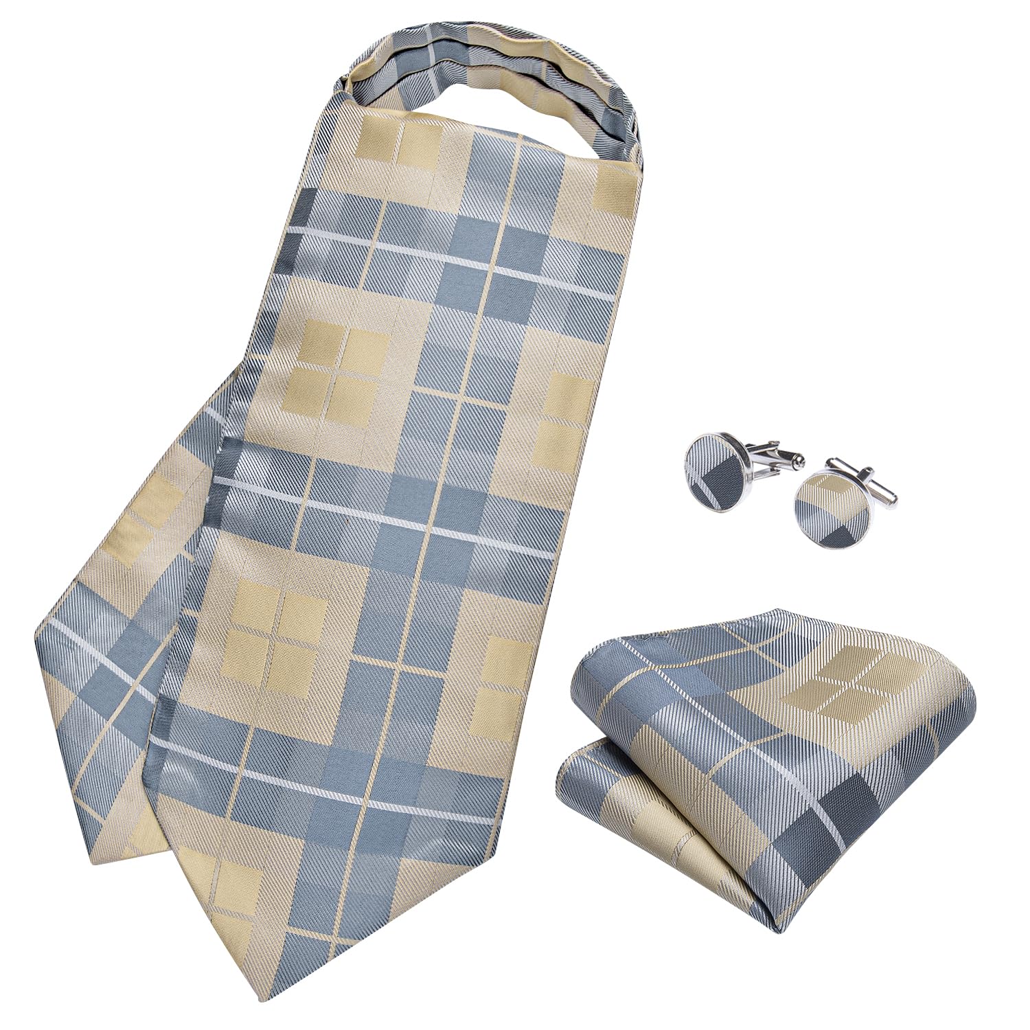 DiBanGu Jacquard Woven Ascot Silk Cravat Set for Men Wedding