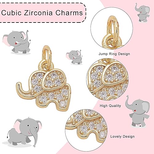 Miniatura 3 de DanLingJewelry 20 dijes de elefante de color aleatorio, dijes de piedra de circonita cúbica micro pavé para hacer joyas, 0.394 x 0.433 in