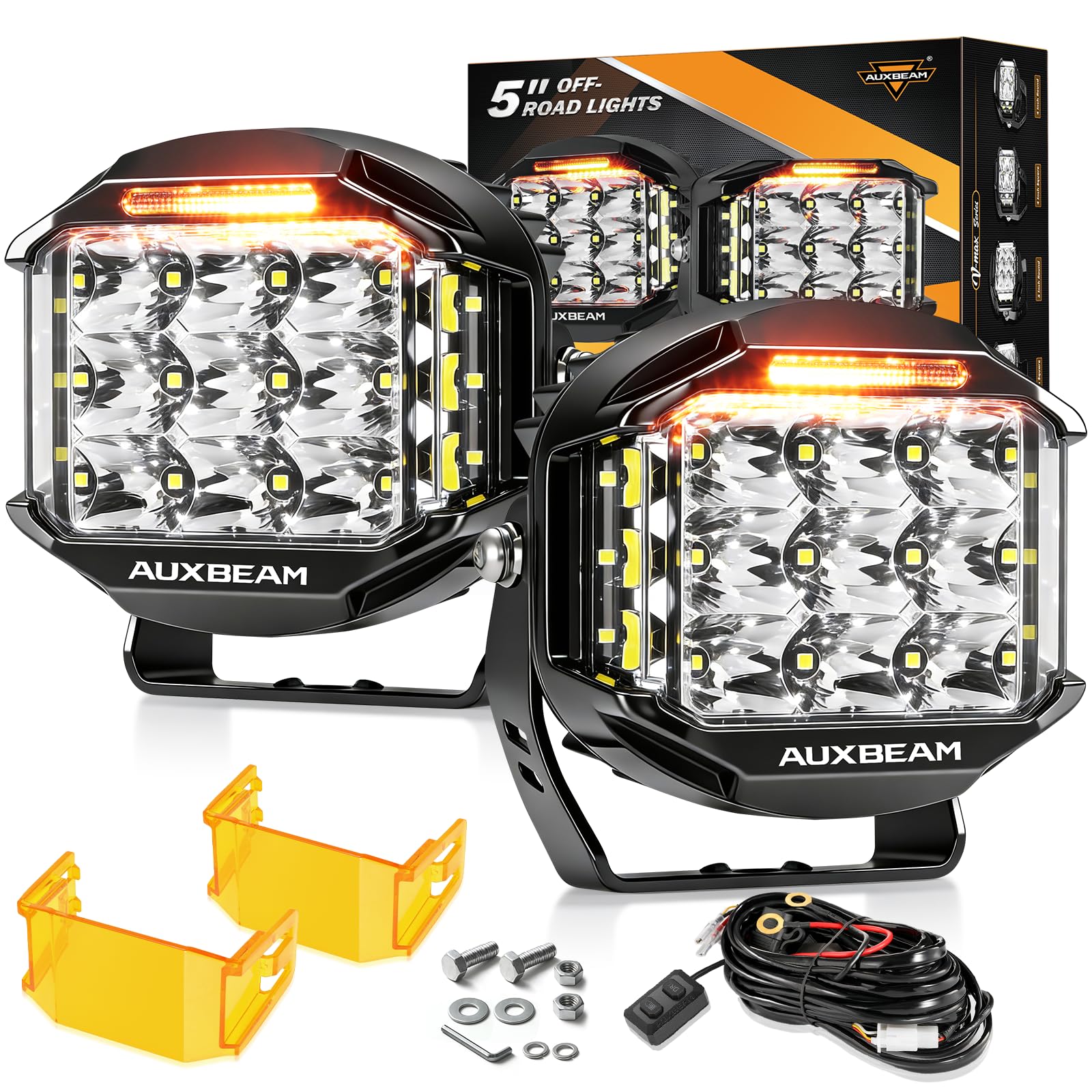 Auxbeam V-MAX Series 5'' 168W Round LED Offroad Light Pod 270° Side Shooter