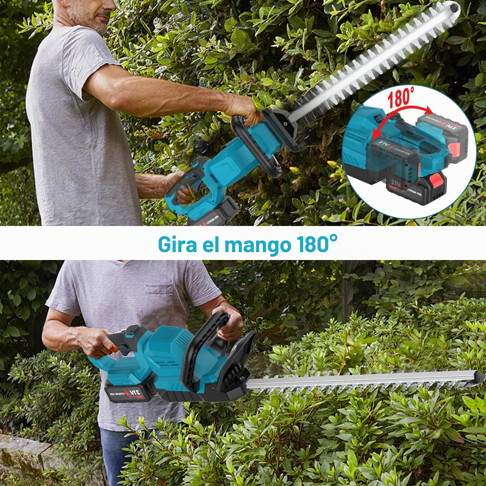 Cortasetos inalámbrico para baterías Makita, cortasetos eléctrico con 2 baterías de 3000 mAh, longitud de corte de 53 cm, distancia entre dientes de 15 mm, cabezal giratorio de 180°, cortasetos sin