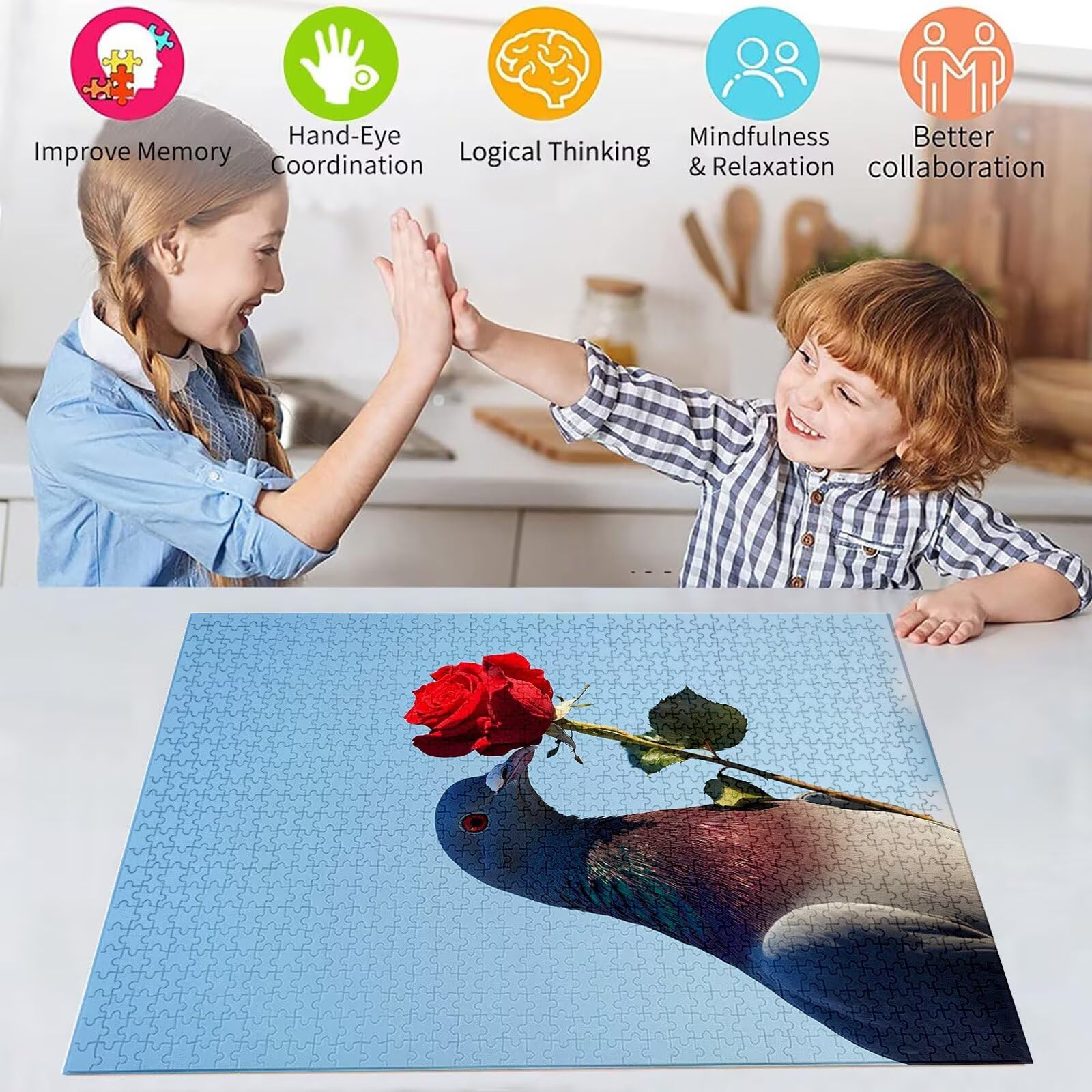 Puzzle 4000 elementów, róże, dla dorosłych, DIY, duże maty puzzle, drewniane puzzle dla dorosłych i dzieci od 12 lat, drewniana jigsawa, gołąb, gra zręcznościowa dla całej rodziny, prezenty D-805