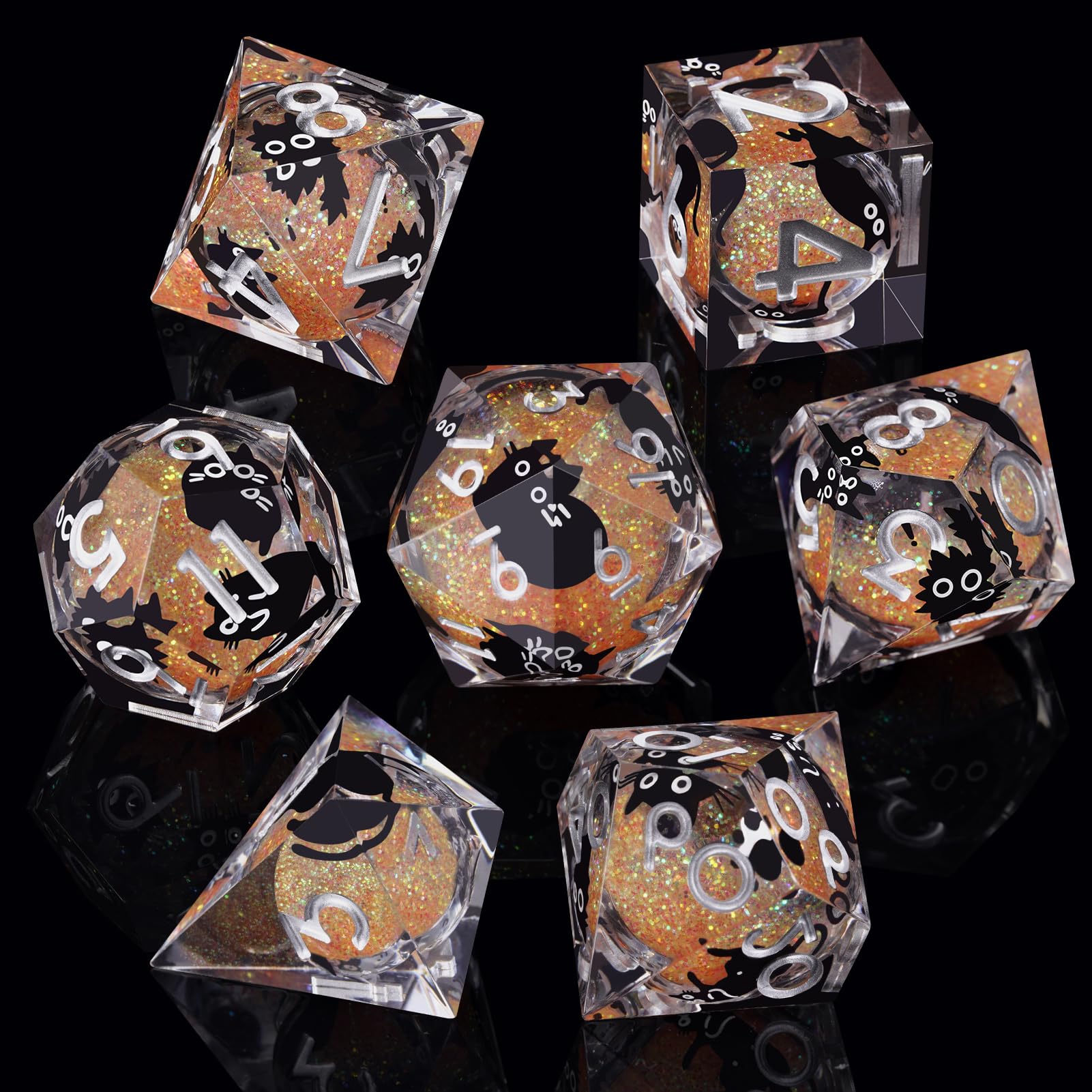 ORUZA 7 PCS Liquid Core Polyhedral DND Dice, Resin Sharp Edge Cat Dice Set for D&D Dungeons and Dragons RPG MTG Table Games - Image 2