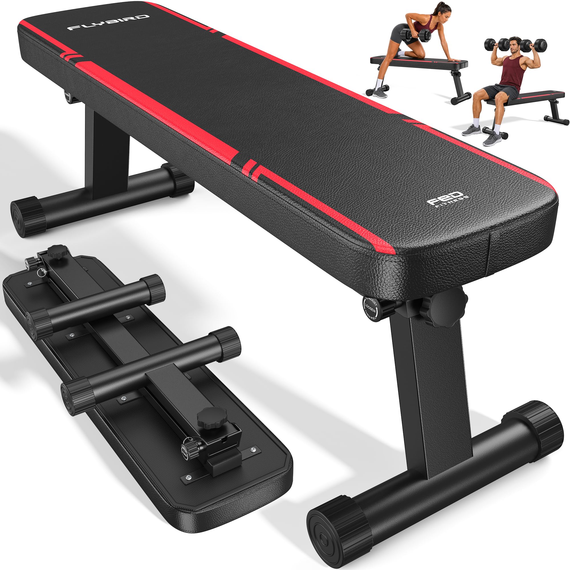 Foldable Flat Weight Bench for Home Gym, 1000 lbs Capacity with Dual Locking for Strength Training, Easy Setup & Storage for Small Apartments, Lifting, Hip Thrust, Dumbbell Workout