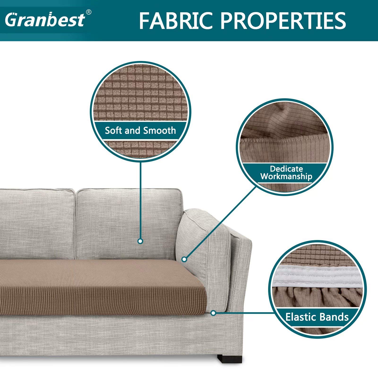 Granbest High Stretch Sofa Seat Cushion Cover Super Soft Couch Seat Cover Sofa Cushion Protector Jacquard Spandex Fabric with Elastic Bottom(1 Seater - Image 3