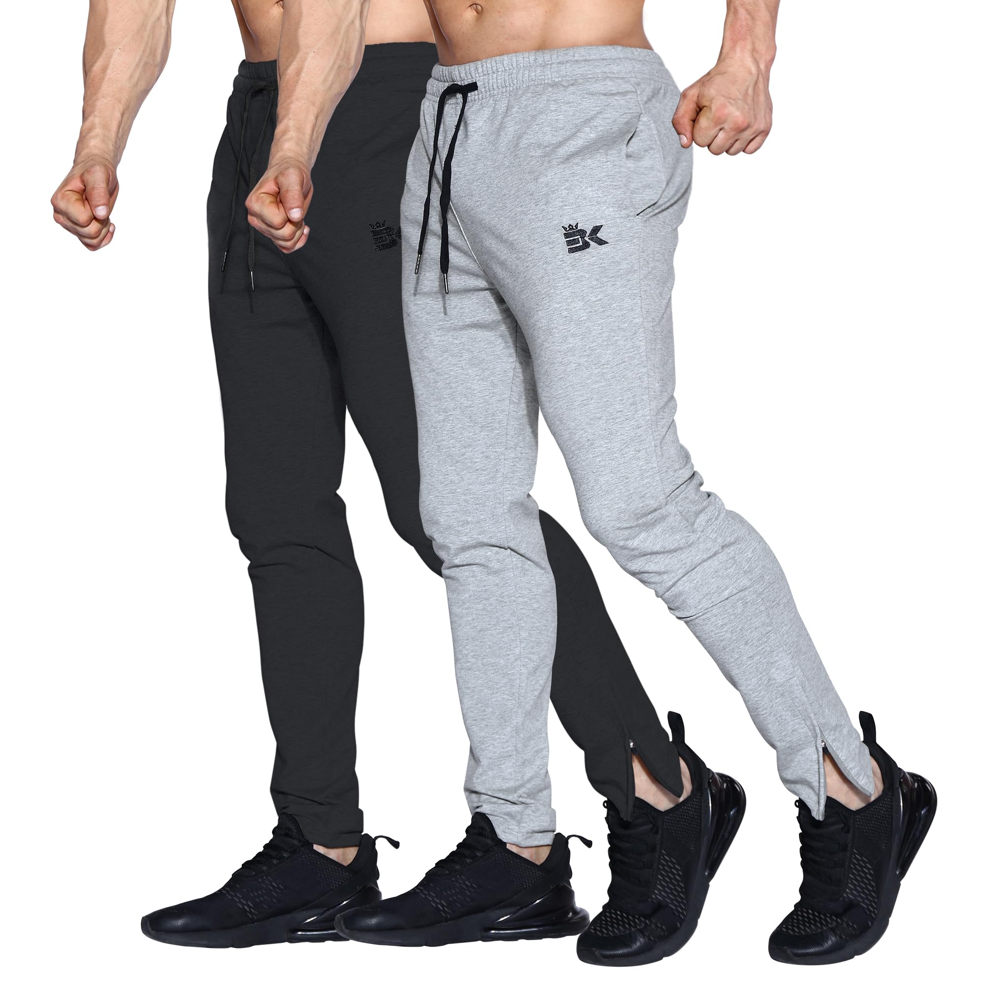 BROKIG Mens 2 Pack Joggers Workout Pants Ankle Zip,Slim Track Tapered Jogging Sweatpants with Pockets