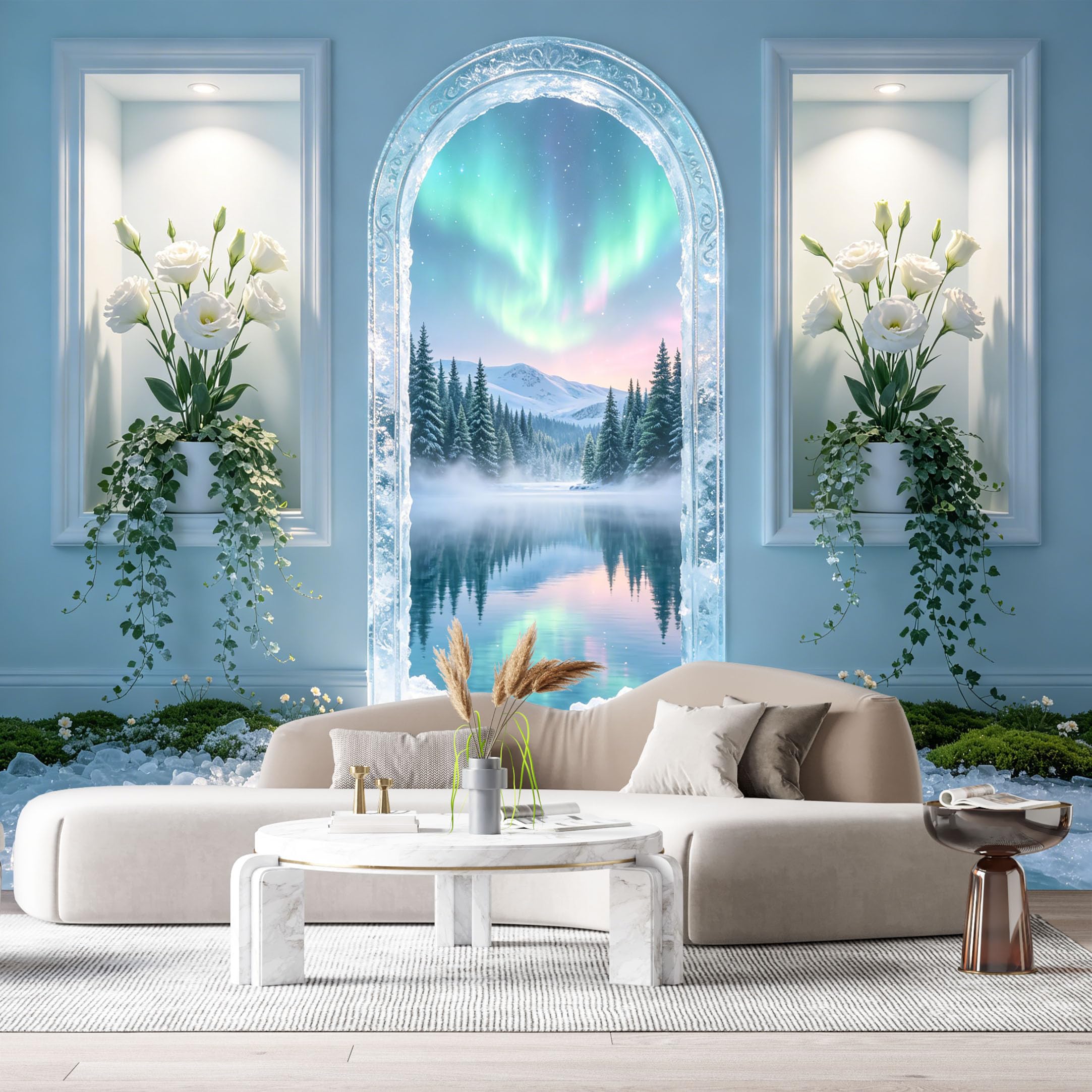 Custom Size Wall Murals Northern Lights Mountain Lake 3D Trompe L'Oeil Floral Arch SelfAdhesive Wall Fabric Removable Large Wallpaper for Photo Living Room Interior Decor