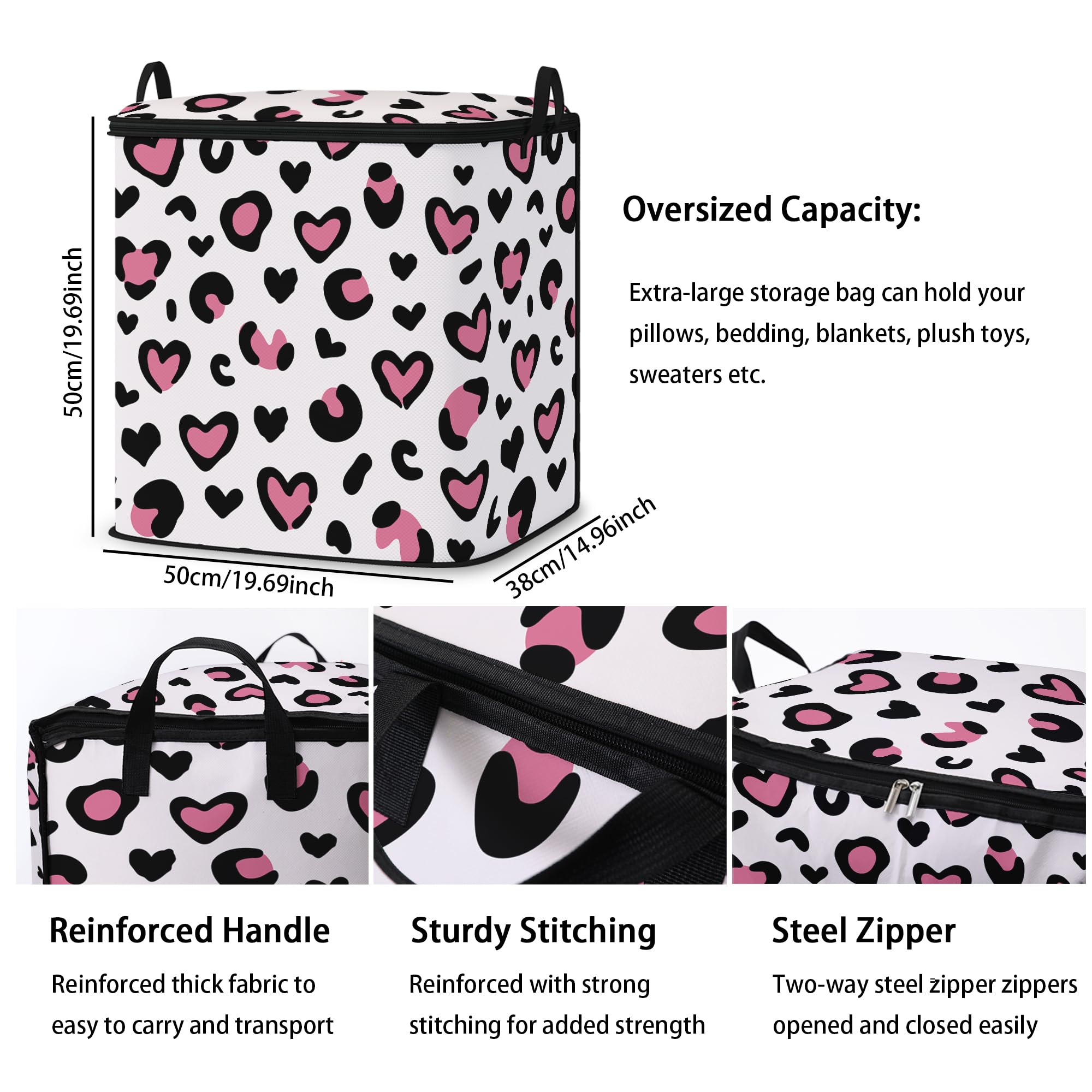 Bolsa grande de almacenamiento de edredón con cremallera, organizador de armario para ropa, mantas, edredones, almohadas, bolsas de almacenamiento de tela con asas portátiles (paquete de 2)