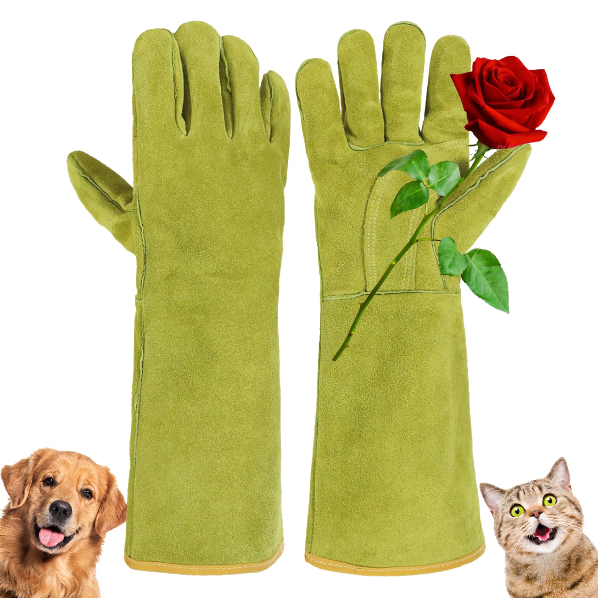 HANDLANDY Animal Handling Gloves, Bite Proof Cat Gloves, Ideal for Rose Pruning, Gardening, Falconry, Pet Grooming (Ginger yellow, 16 Inches)