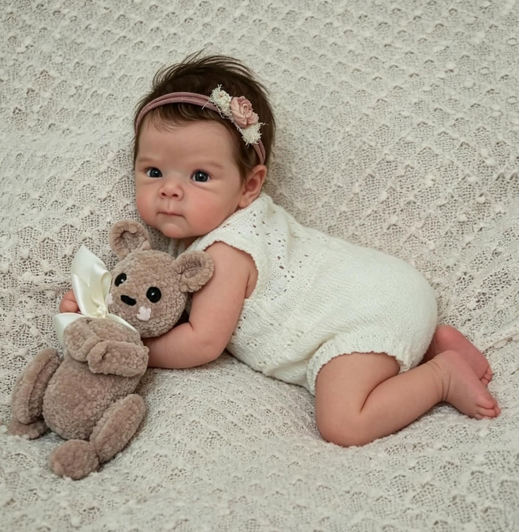 Anano 60" Muñeca Bebé Reborn Realista Niña para Niños Tamaño Real Recién Nacido con Piel De Bebé Original, Cabello Natural, Ojos Que Parecen Reales (BETIEWHITE)