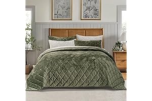 Olive Green Crushed Velvet King Quilt