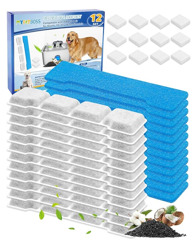 Refil de Filtro para Fonte de Água para Cães MyfatBOSS, Carvão Ativado, Compatível com SIBAYS e Kastty 15 L, Pacote com 12 filtros
