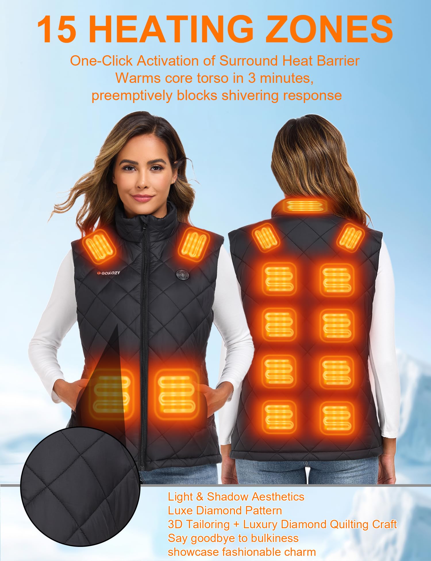 Gilet Riscaldato Donna con 12v 20000mah Batteria,Gilet riscaldabile con 13 Zone, 3 Temperature Elettrico Leggero Giacca Riscaldata Regolabili Outdoor/scii/cacci
