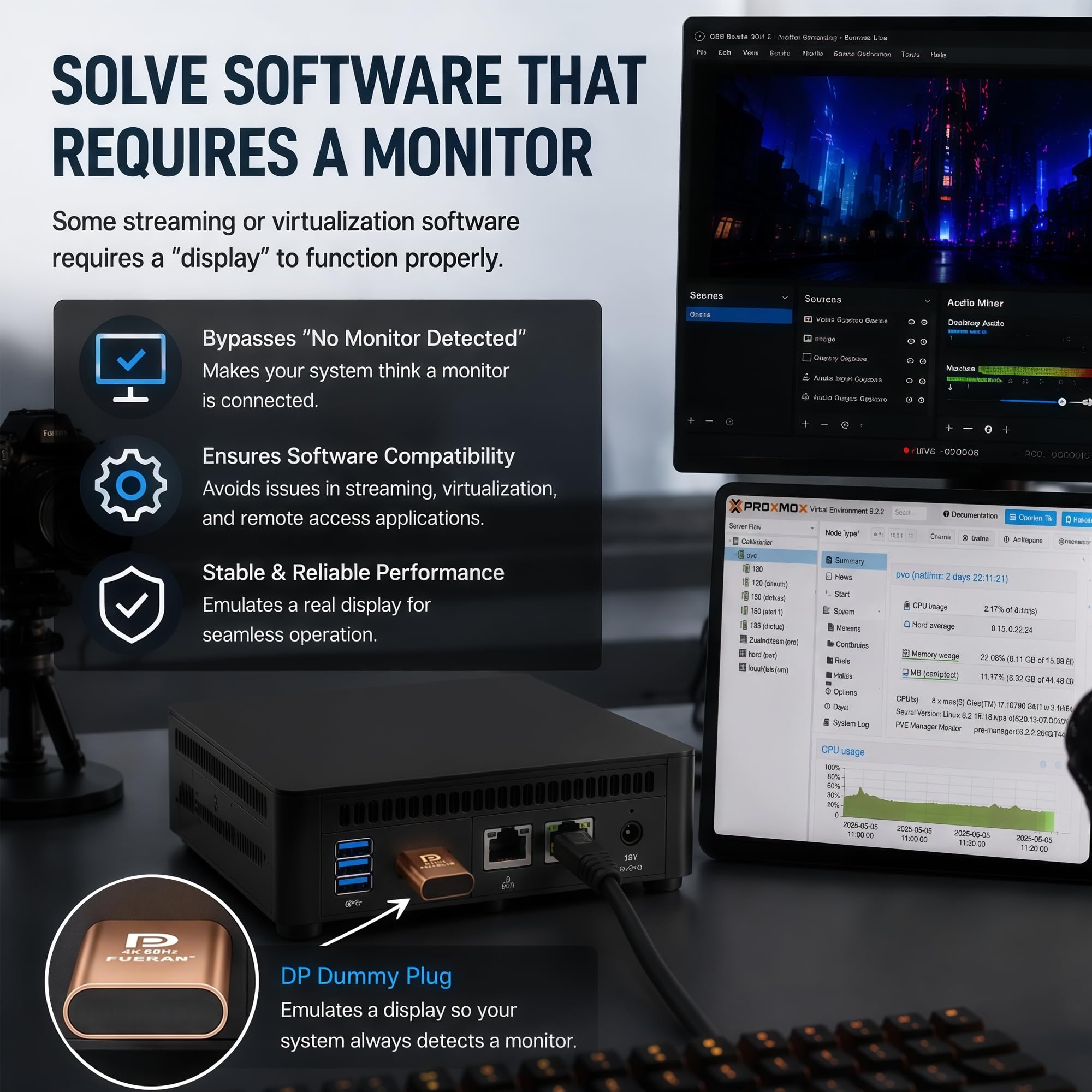Prise factice 4K 60Hz HDR DP 3840x2160@60Hz 1440P @120/144Hz 1080P@120/144/240Hz émulateur d'affichage virtuel Displayport, adaptateur d'affichage fantôme sans tête, moniteur EDID (3, doré)
