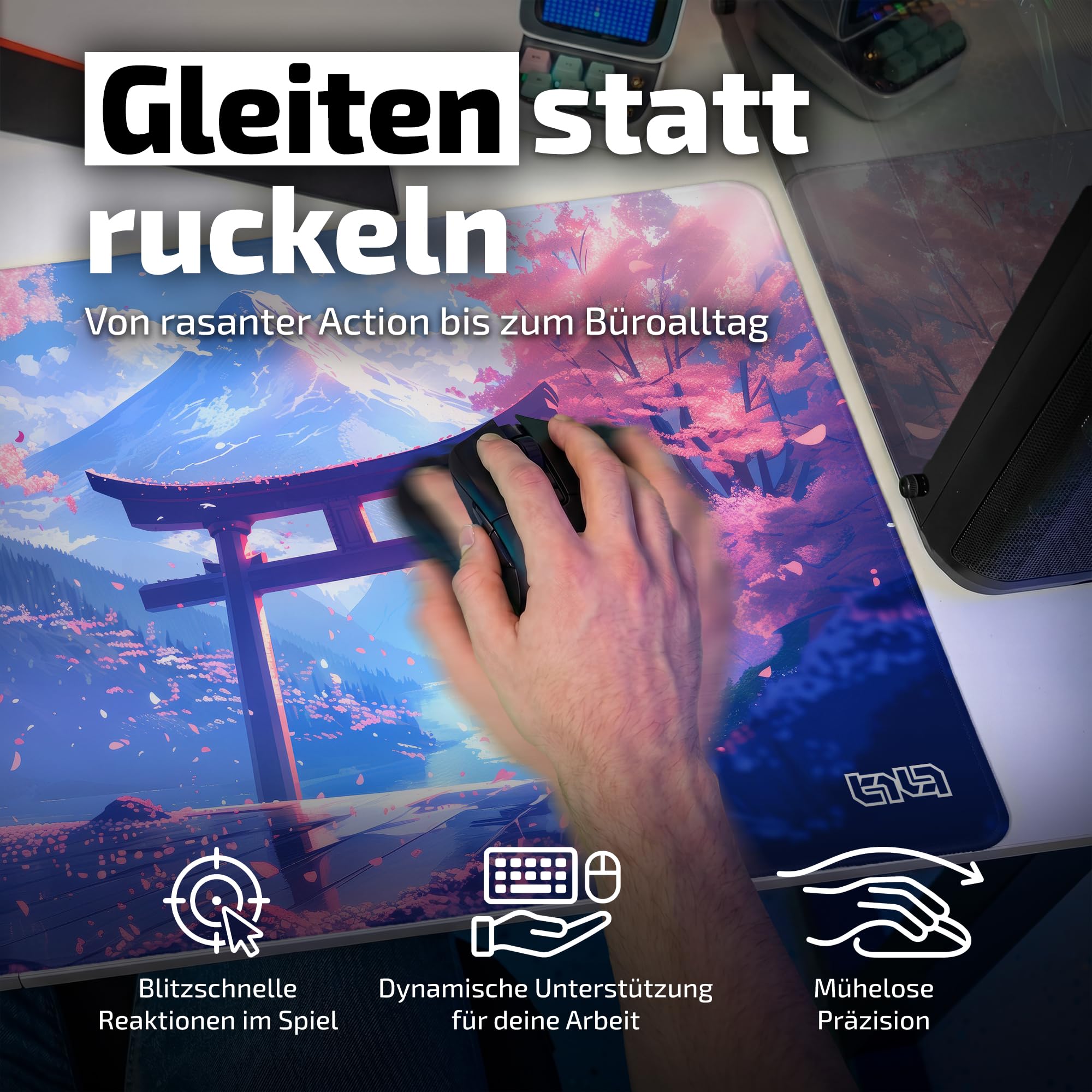 Tilt Gaming Mauspad 1000x500 mm - 4 mm rutschfeste Schreibtischunterlage Groß - Speed-Oberfläche & HD-Druck - Maschinenwaschbar Mousepad XXL für Gaming und Büro - Foxy Sanctuary Desk Mat