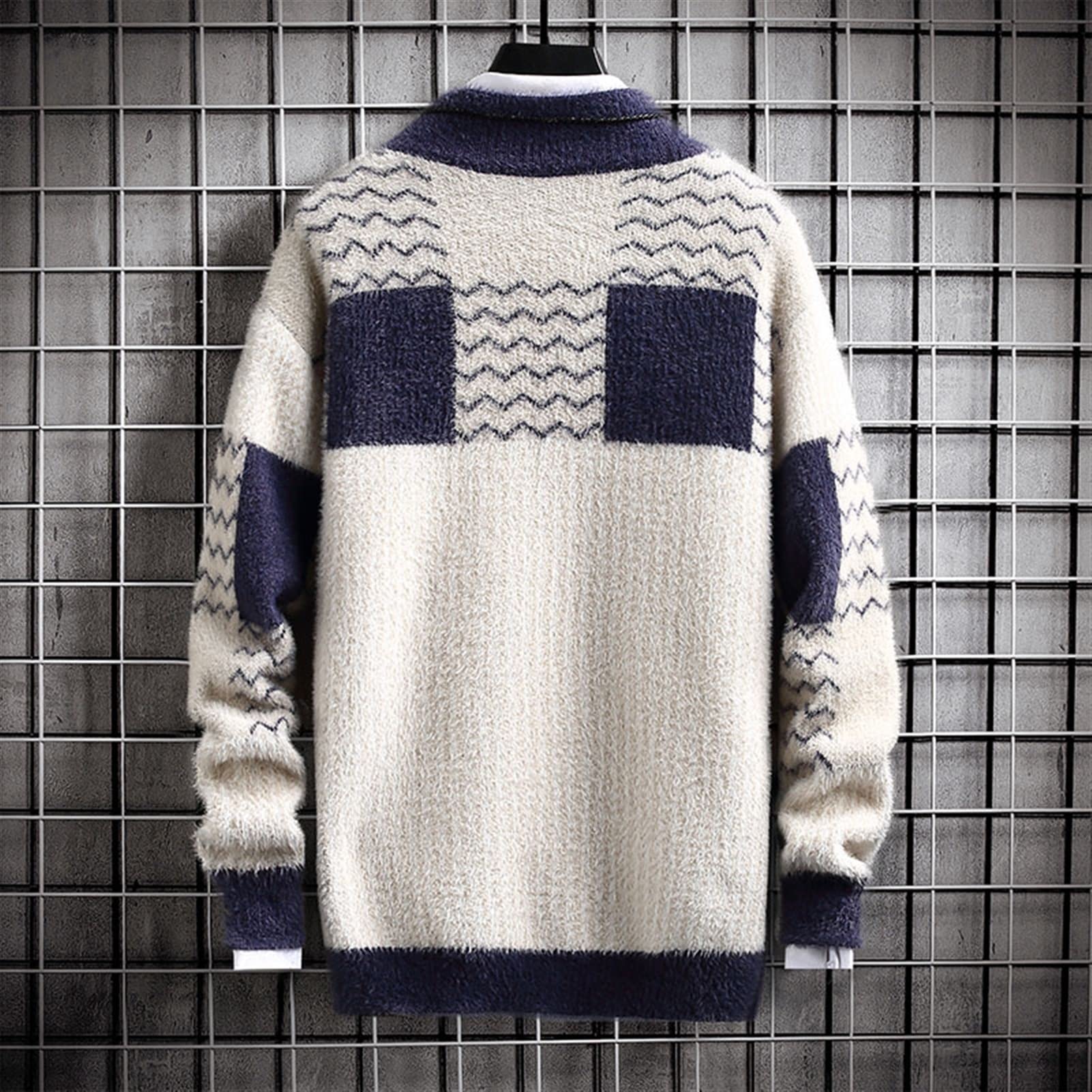 Wąski sweter męski sweter z golfem jesień/zima moda kontrastowy kolor ciepły długi rękaw miękki dzianinowy