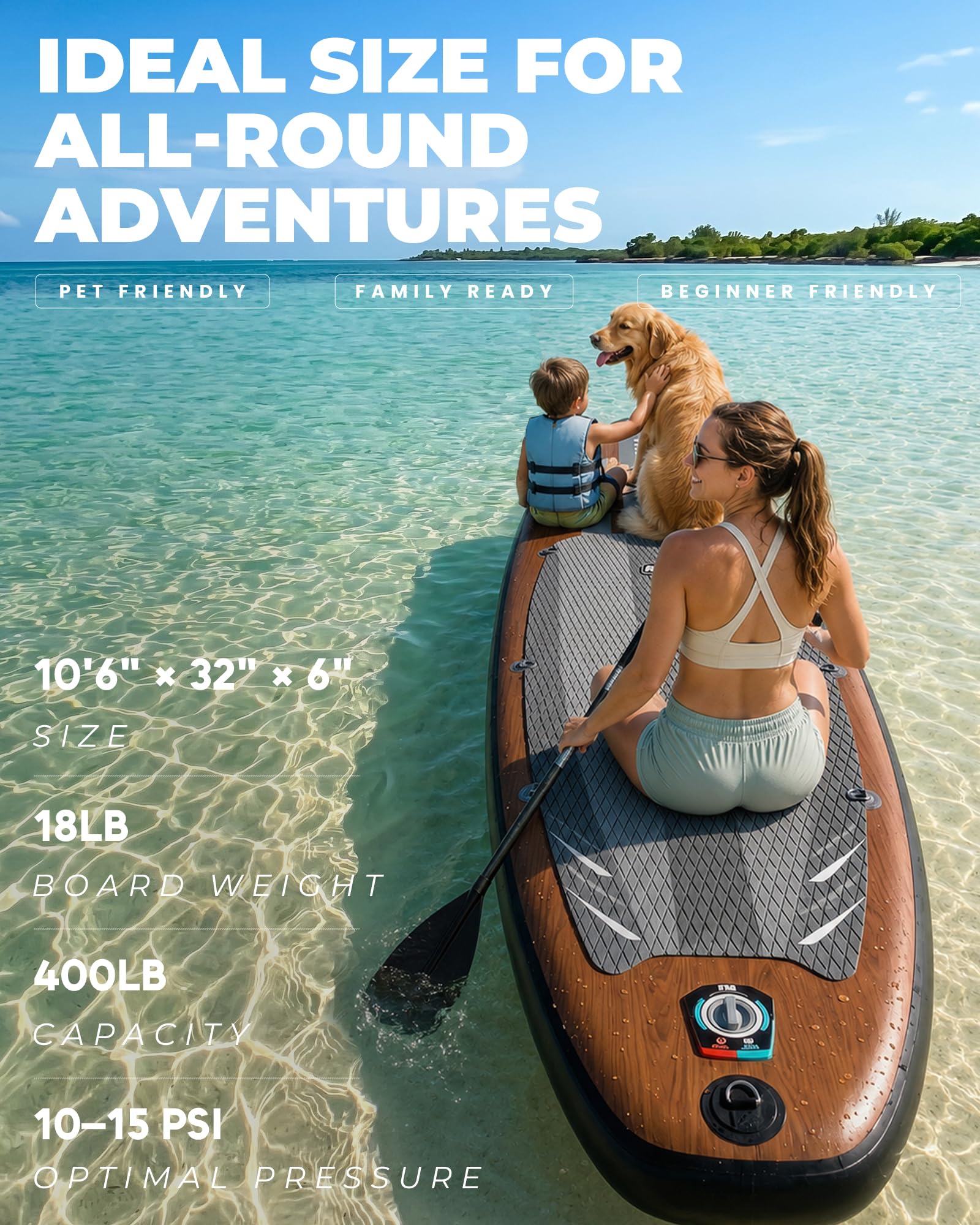 BEYOND MARINA Nadmuchiwana deska do wiosłowania, SUP 10'15.2 cm, akcesoria premium, antypoślizgowe uchwyty z pianki EVA 5 mm, uchwyt na aparat, podwójna pompka, plecak podróżny 85 l