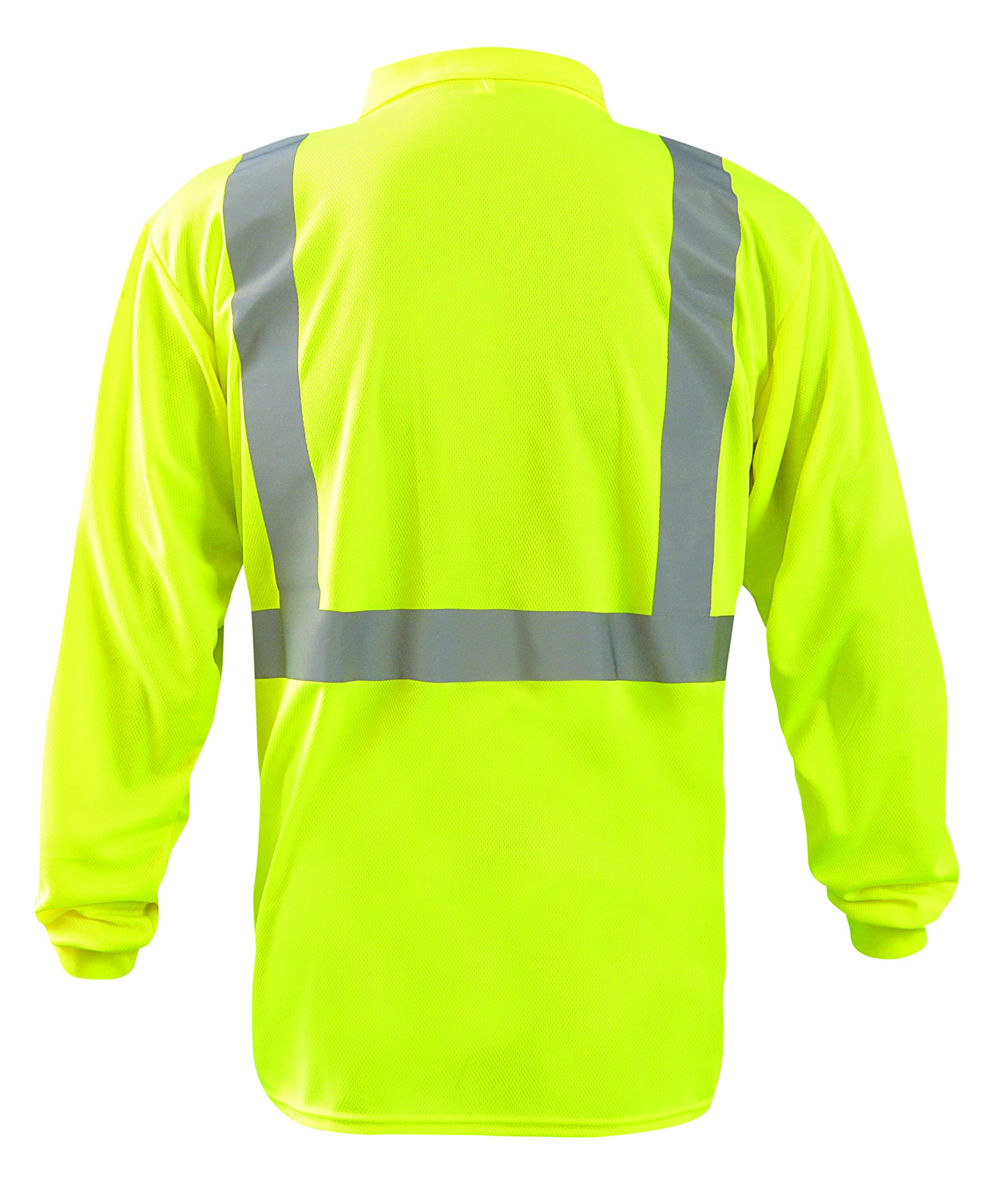 OccuNomix LUX-LSPP2B-YXL Long Sleeve Wicking Birdseye Polo T-Shirt with Pocket, Class 2, 100% ANSI Wicking Polyester Birdseye, X-Large, Yellow (High Visibility)