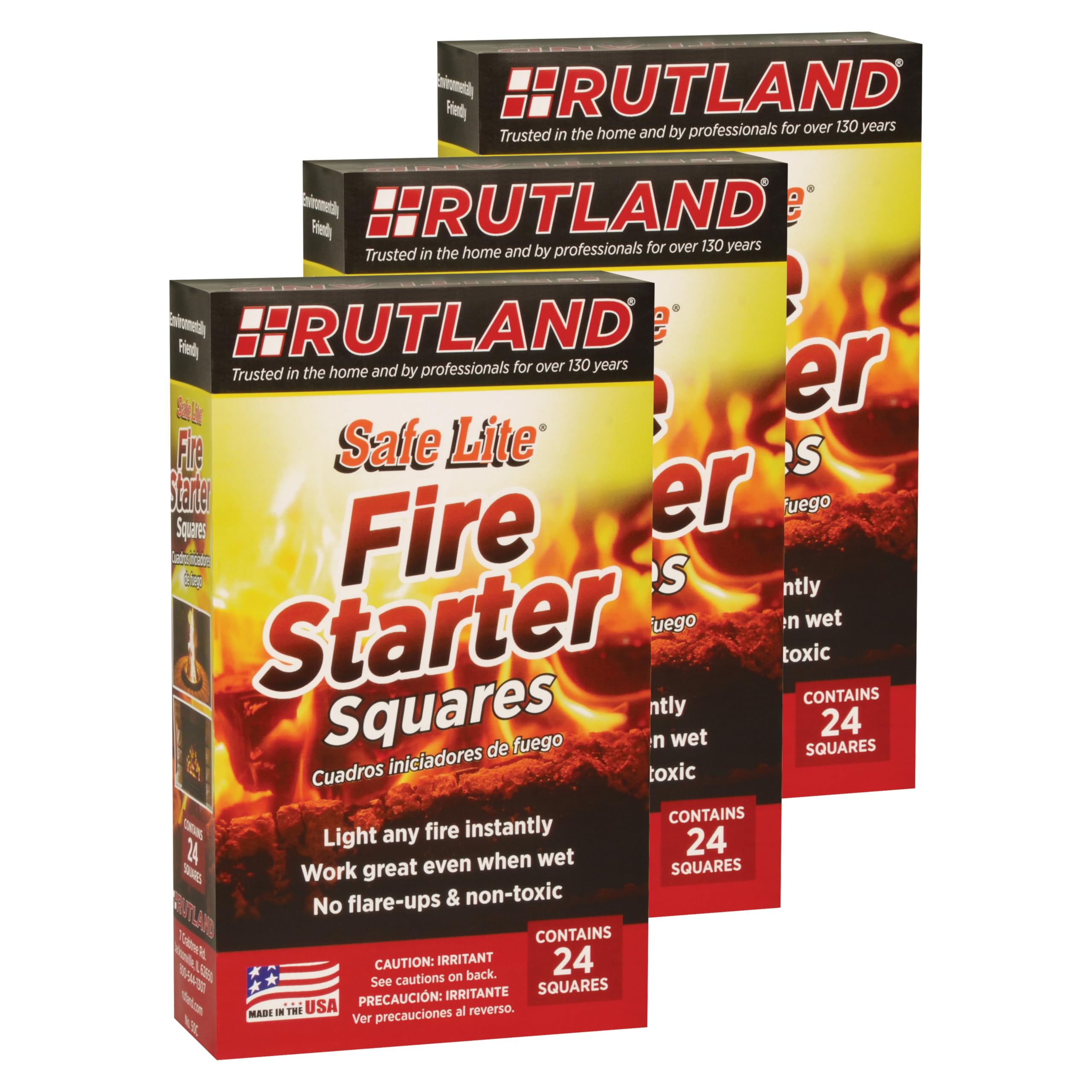 Rutland Safe Lite Fire Starter Squares - Heavy Charcoal Starters for Fireplace, Grill Pit, BBQ & Campfires - USA-Made Camping Accessories - Odorless Long Burn - 2.5 Lbs 72 Squares
