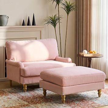 Bezseller 46" W Oversized Chair Indoor with Ottoman Pink