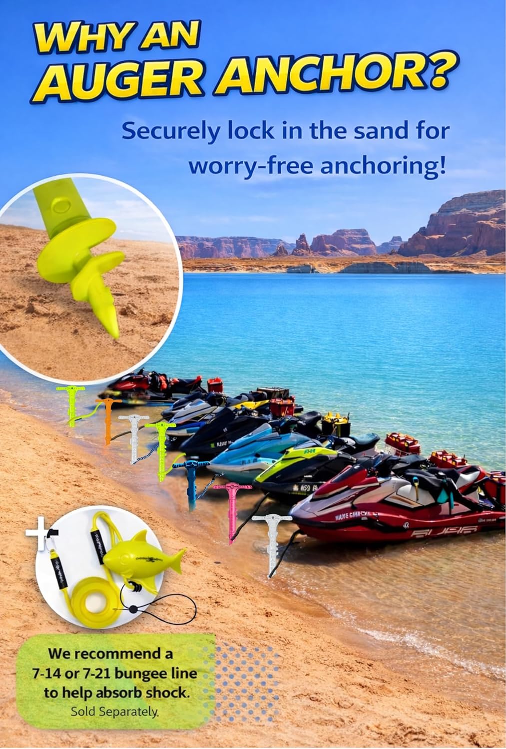 SandShark New Sport Boat Anchor and Jet Ski Anchor. Shallow Water Anchor Pole for Boat and PWC. Sand Anchor Kit for Boat and Kayak Anchor System. Easy Storage, High-Strength ABS