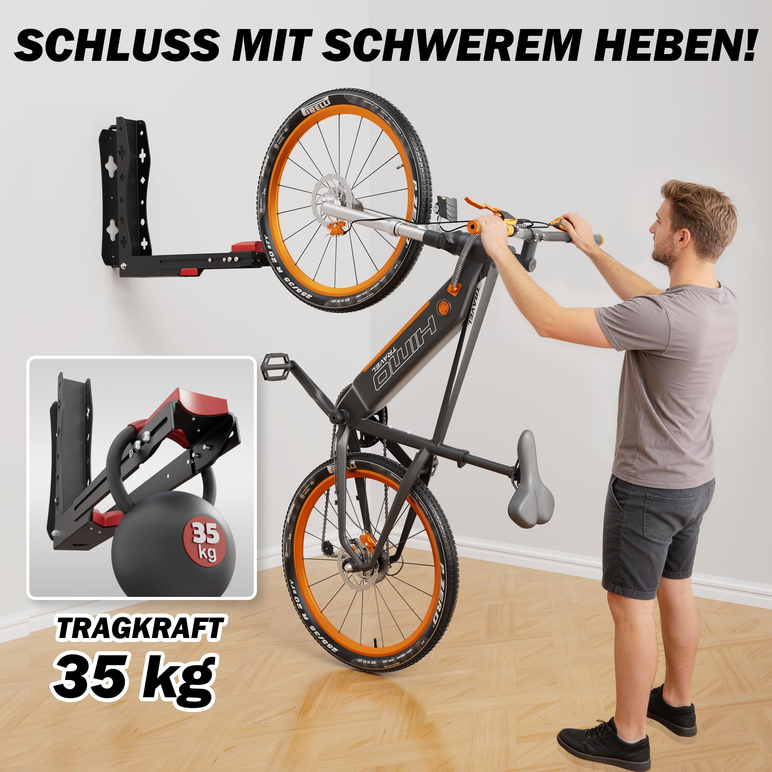 Support mural pivotant pour vélo, support mural pour vélo peu encombrant pour le garage, facile à accrocher et à décrocher, peut supporter jusqu'à 35 kg, pour vélos de 24 à 29 pouces (1)