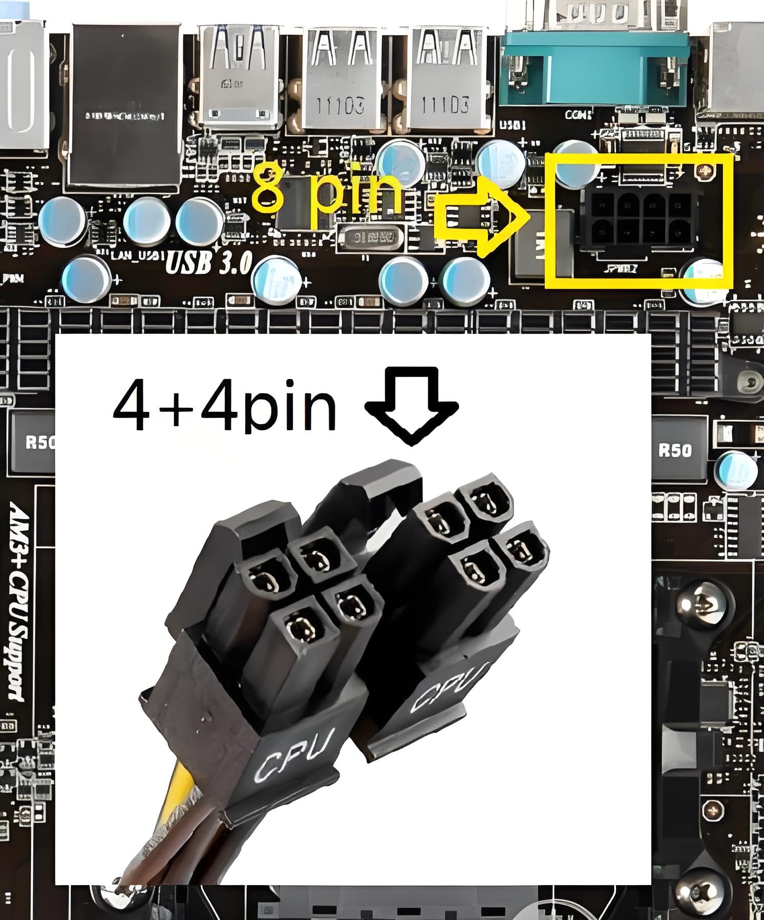 ELFJMZP 8-Pin to Dual 8-Pin (4+4) CPU Power Cable – 18AWG Tinned Copper, 29cm for High-End Gaming Motherboards, Overclocking PCs & Server Systems (EPS 12V) — view 3