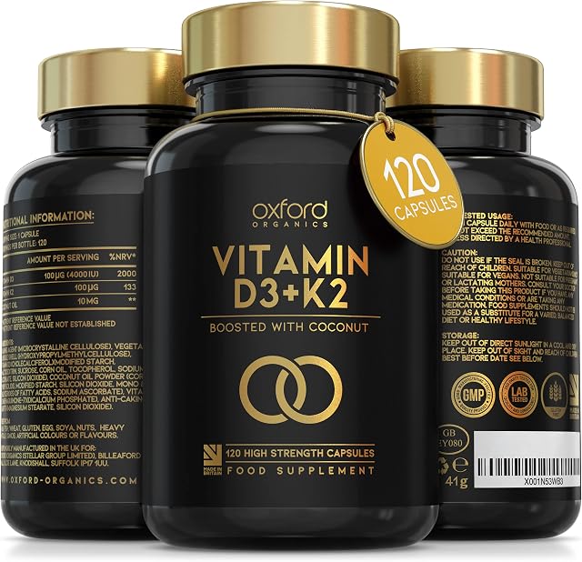 Vitamin D3 K2 Capsules - 4000 IU Vitamin D & 100mcg Vitamin K MK7 - Boosted with Coconut MCTs for Absorption | 120 High Strength Vitamin D and K2 Capsules | 4 Month Supply | UK Made & Vegetarian