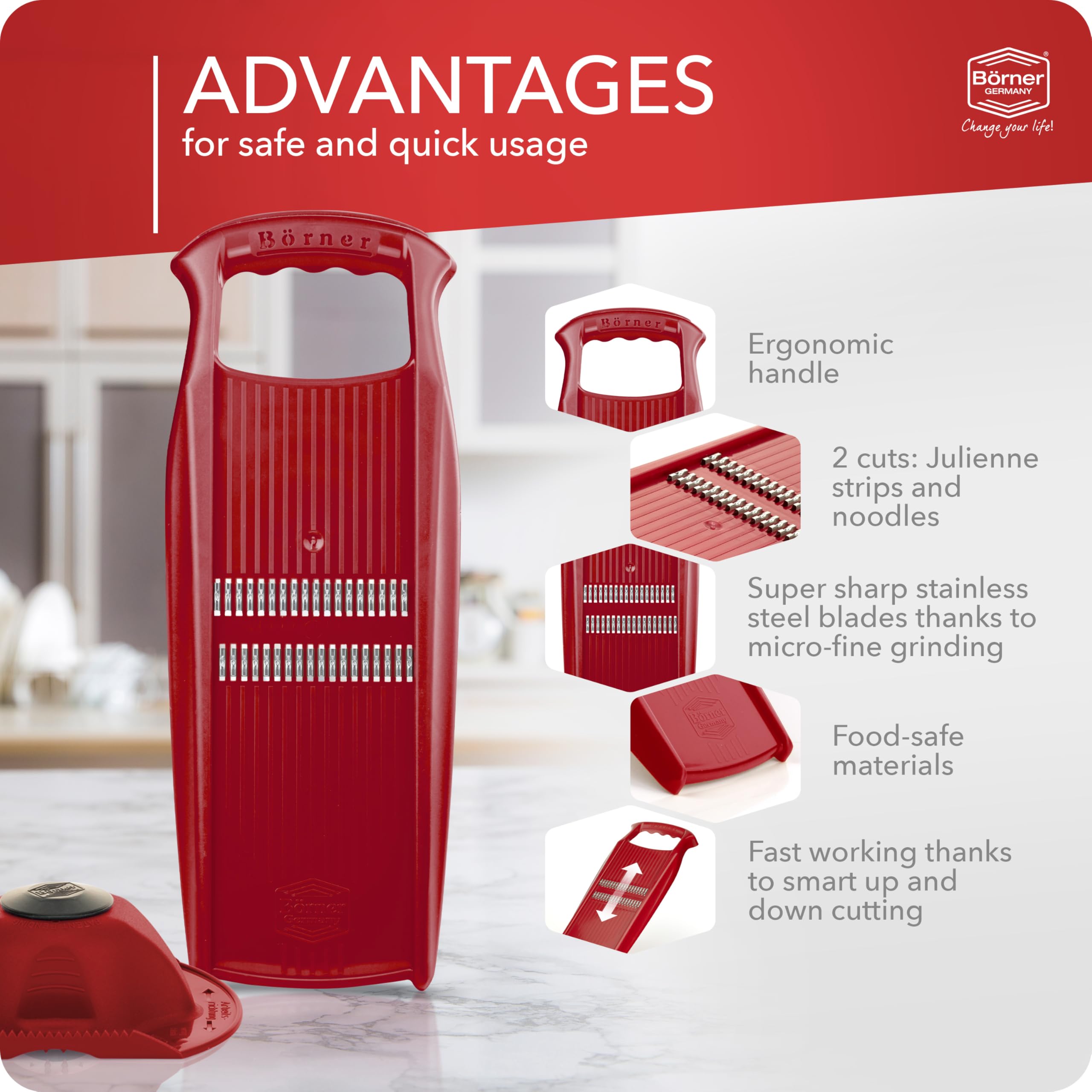 Börner Affettaverdure Roko PowerLine - Mandolina Per Taglio Julienne, Verde, Made In Germany - Foto 6