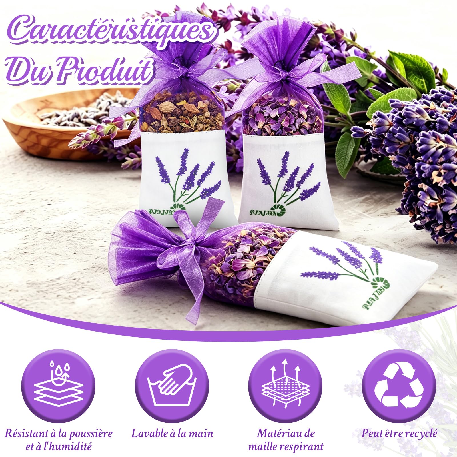 Scettar 30 Pcs Sachet de Lavande en Coton et Gaze avec Rubans, Sacs à Lavande vides Sachets(Violet Foncé et Violet Clair), pour Lavande, Épices, Herbes, Fleurs Séchées, Confiserie