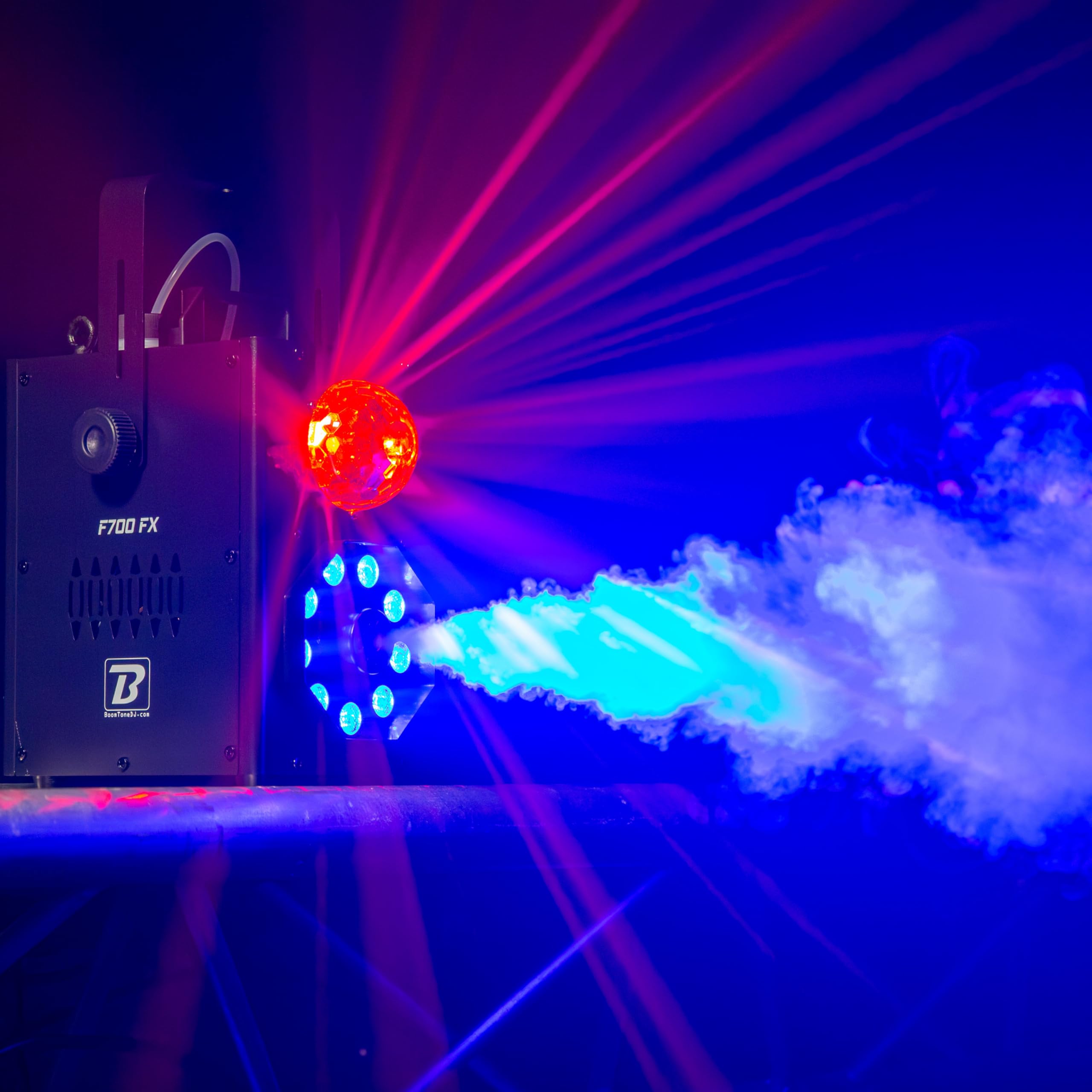 BoomToneDJ F700 FX Machine à fumée - Jeux de lumière pour soirée - Lumière Disco portable - Lumières LED RGB intégrées - Détection musicale - Télécommande incluse - Ambiance pour mariage, fête