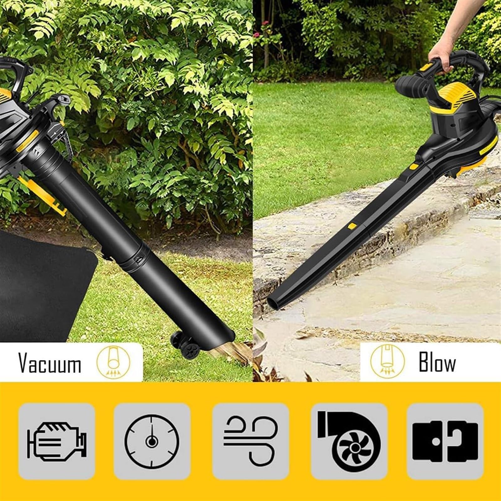 Soplador de Hojas de Mano, soplador de Hojas de jardín y trituradora de vacío, soplador de Hojas de 3800 W con Ruedas y Bolsa recolectora de Hojas de 40 L, soplador de Aire