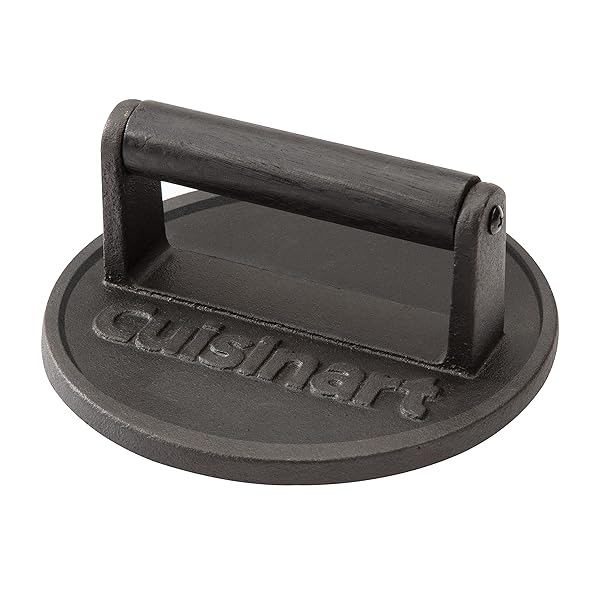 Cuisinart 6.5" Cast Iron Smashed Burger Press, Round Flat Edge Grill Press for Crispy Smash Burgers, Burger Tool for Grill and Griddle Accessories, for BBQs and Tailgates