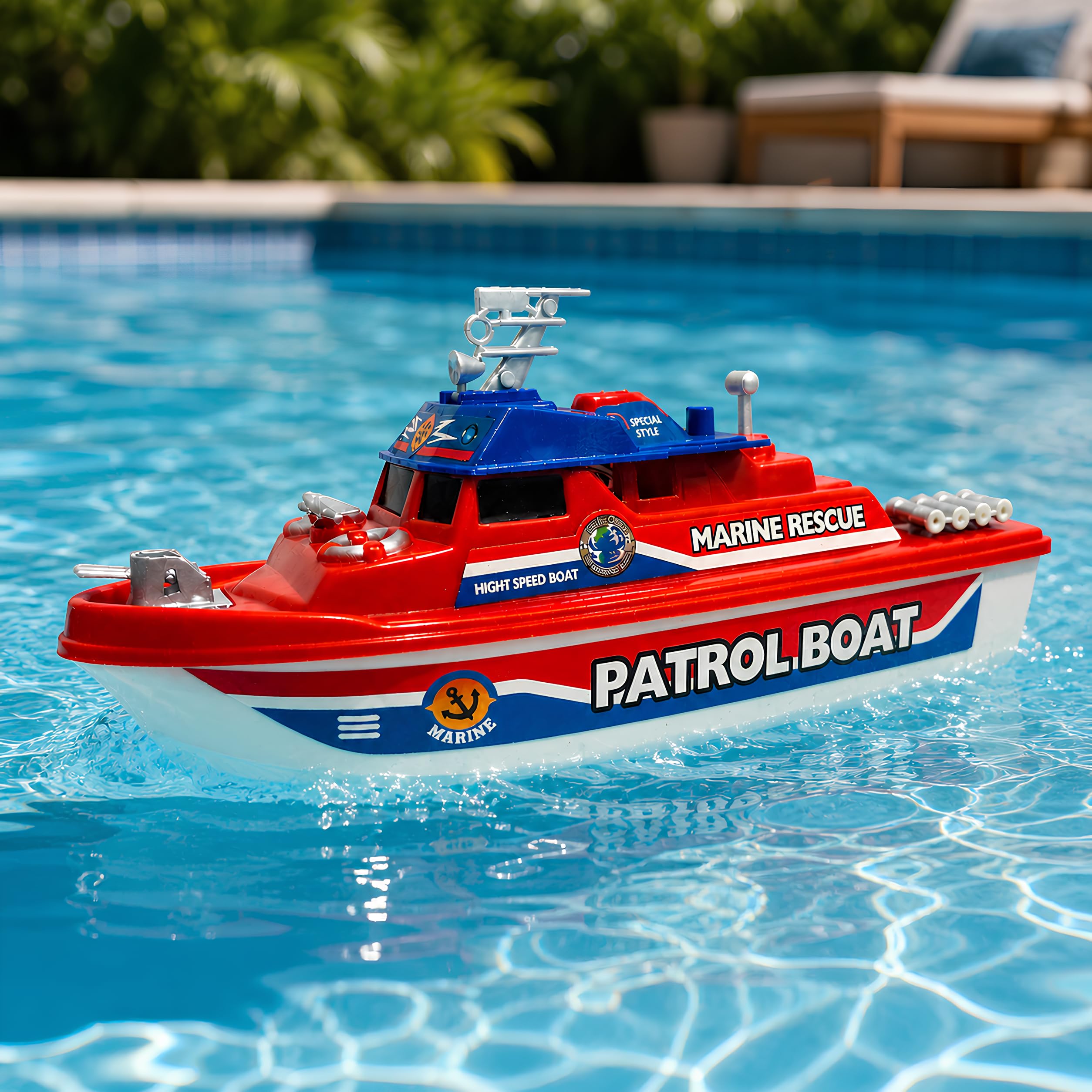 Barco de juguete motobarco con batería de trabajo Motobarco eléctrico Barco contra incendios Juguete Barco de bombero Rescate marítimo Barco de emergencia náutica a motor Guardia costera