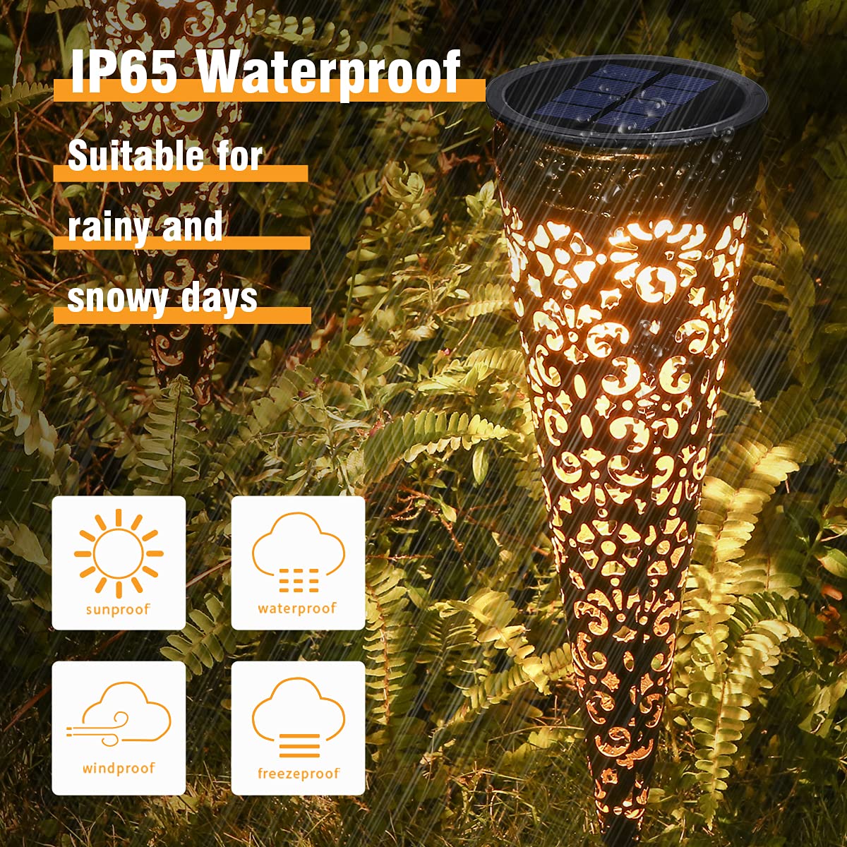 Görvitor Lampade solari per giardino, 6 pezzi, metallo, IP65, impermeabili, LED, luce bianca calda, energia solare, picchetto per balcone