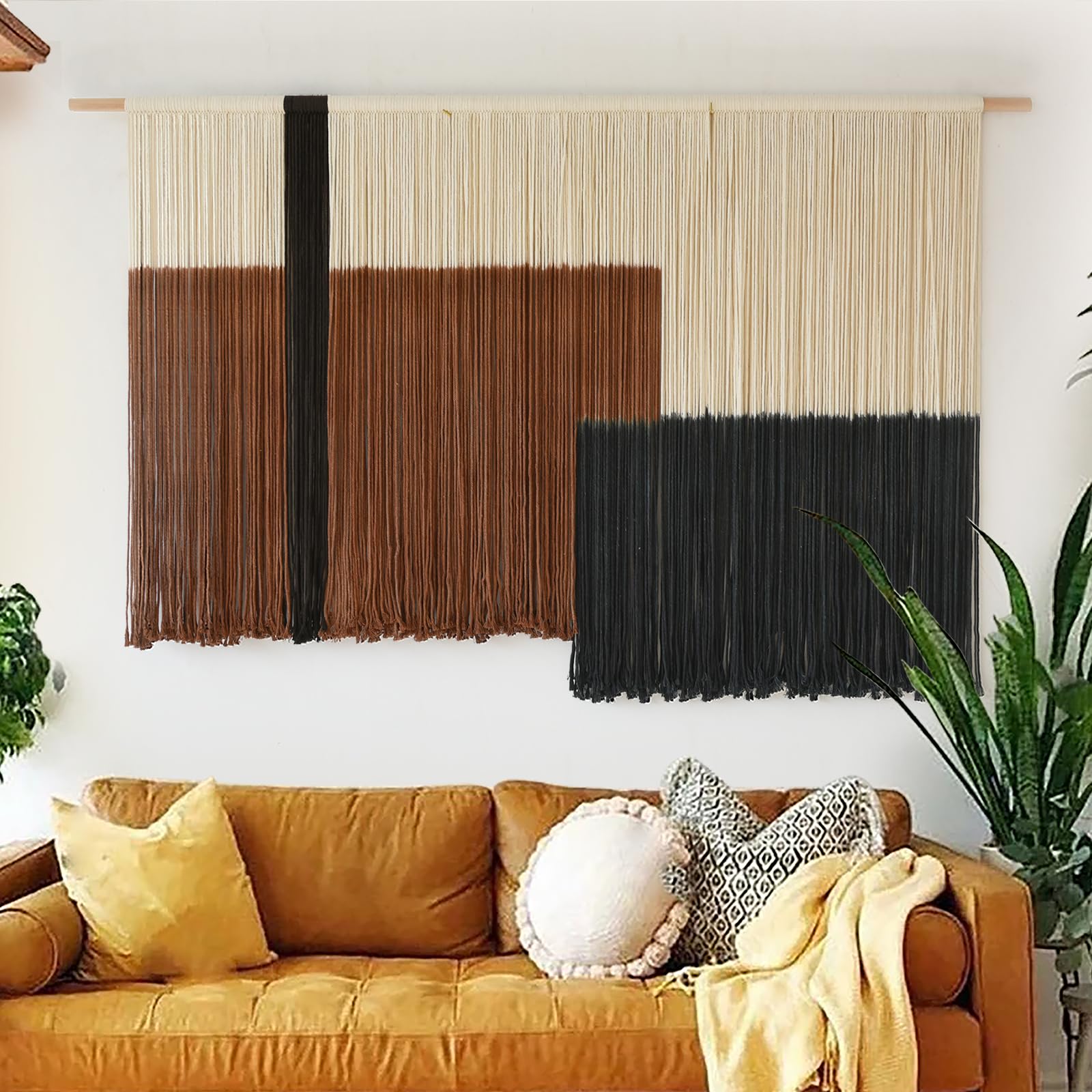 Tapiz de macramé para colgar en la pared, grande, de fibra, decoración de dormitorio, 144 cm de ancho x 89 cm de largo