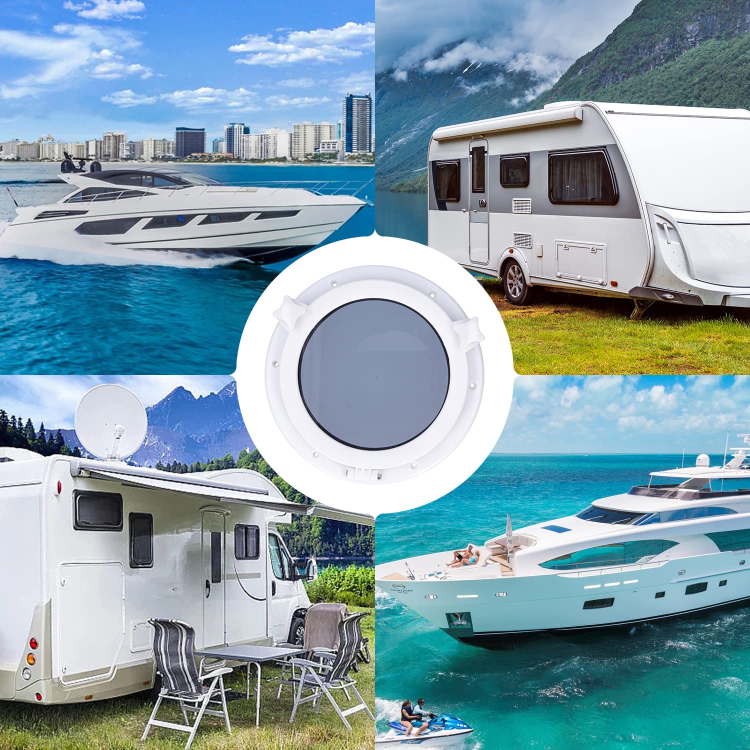 Tissting Hublot Porte Interieure de 264mm, Accessoire de Remplacement de Fenêtre de Ouverture de Hublot en Verre Trempé Blanc de Hublot Rond pour Le Yacht de Bateau Marin RV