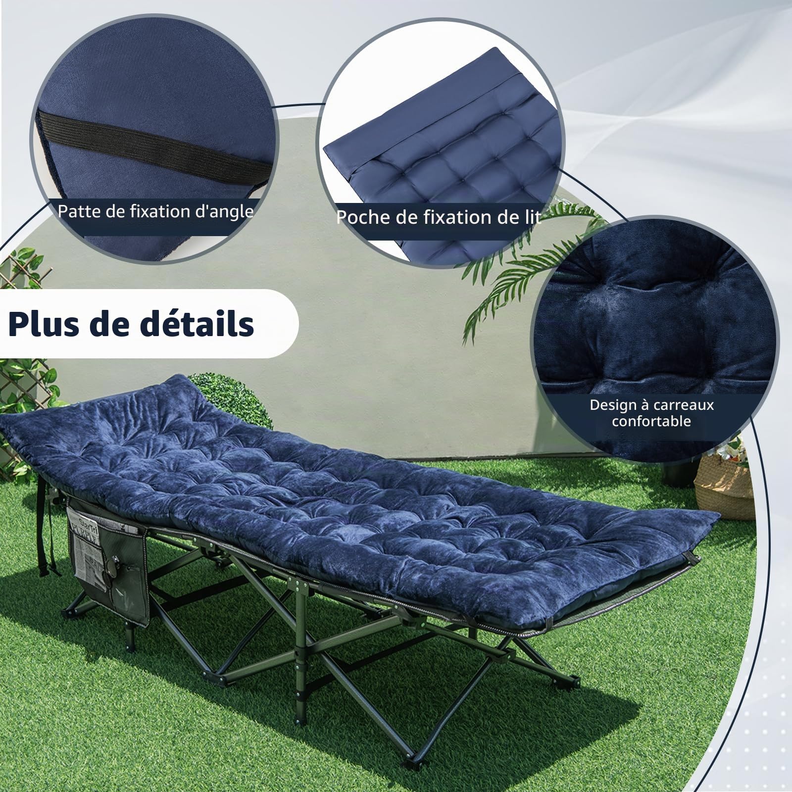 SOARS Coussin pour Chaise Longue 190 x 70 cm, Rembourrage de 7 cm d'épaisseur pour Transat, Chaise Longue, Chaise Longue de Jardin, Lit de Campagne (Bleu Foncé)