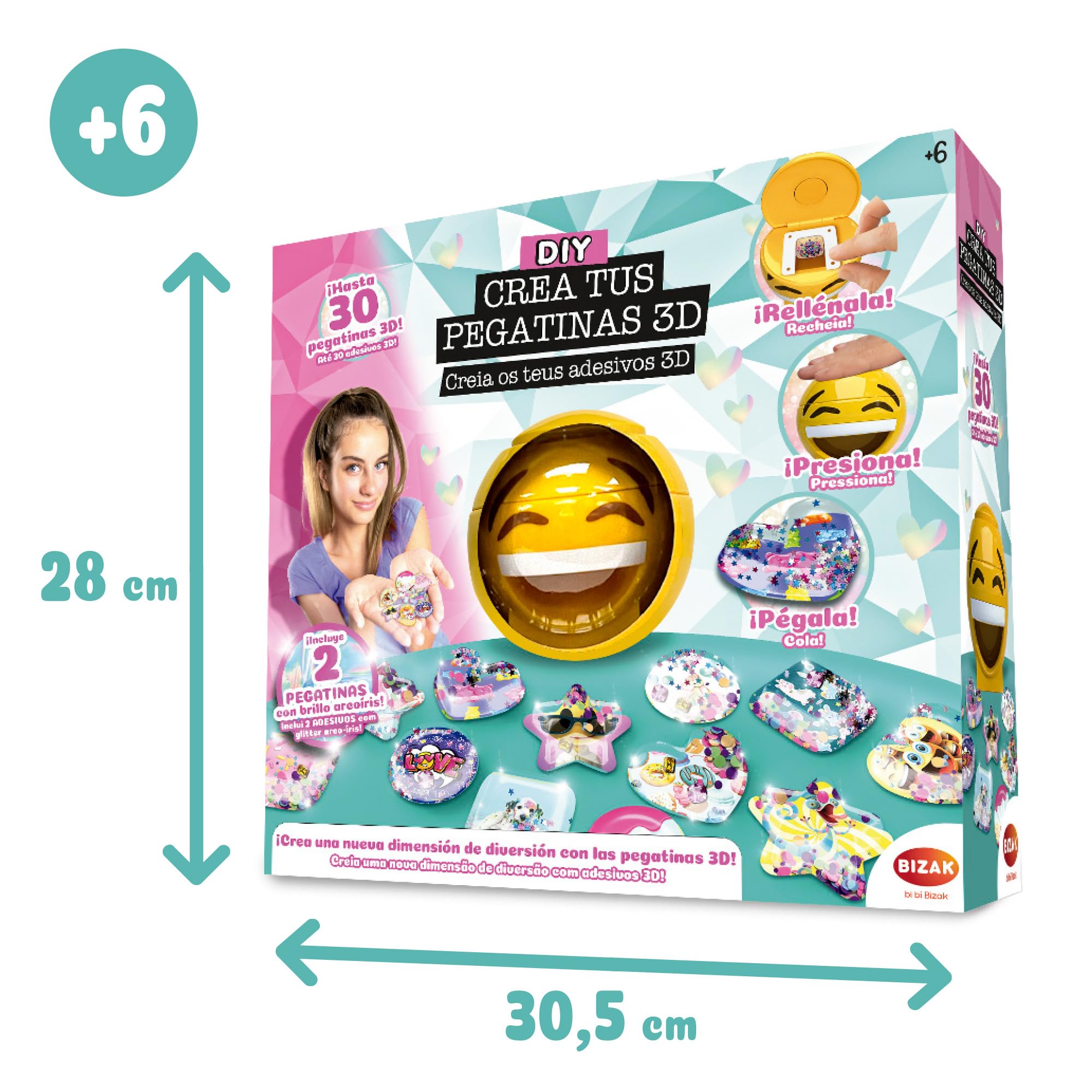 Bizak 63332665 Machine de création d'autocollants 3D avec autocollants, avec fonds et pierres à coller où vous voulez, cadeau pour les filles et les garçons de plus de 6 ans