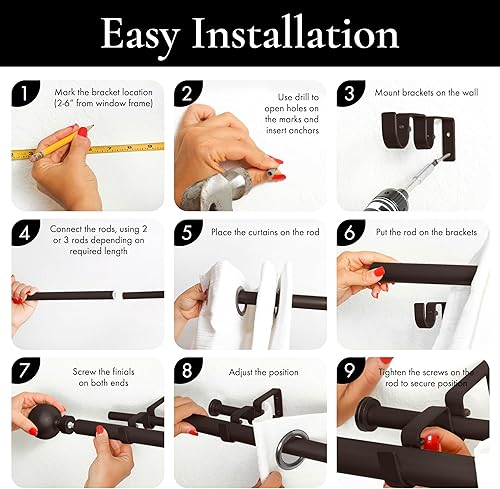 Miniatura 5 de Meriville Barra de cortina telescópica de doble ventana de 1 pulgada de diámetro, 84 a 120 pulgadas, bronce aceitado